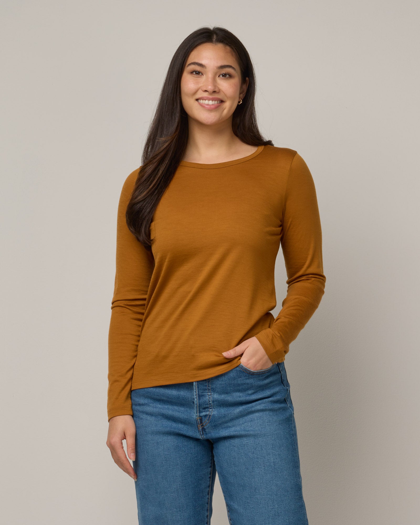 Sloan Merino Wool Signature Crew Neck Tee - Ochre