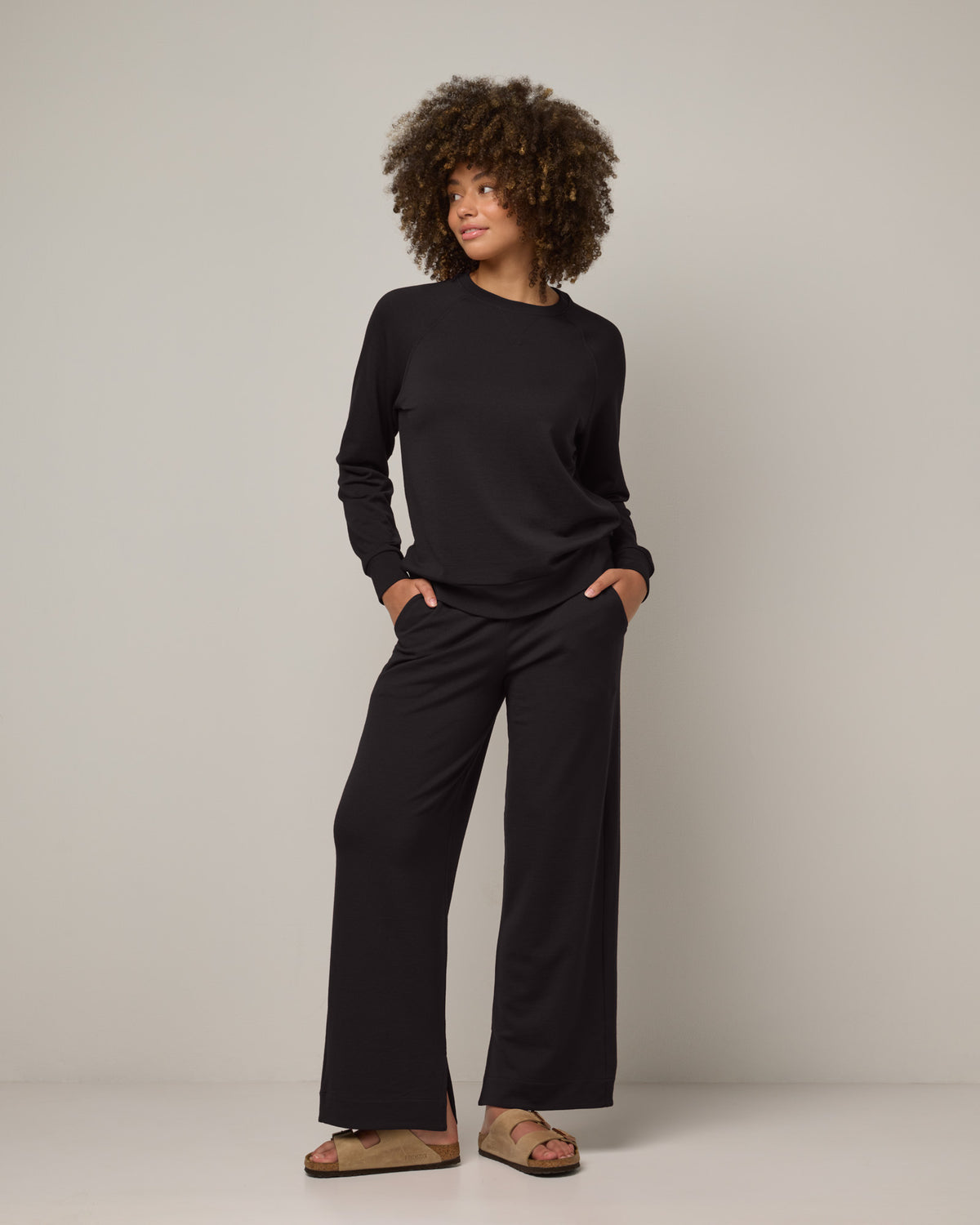 Merino Wool Wide Leg Knitted Pants In Black main image 0