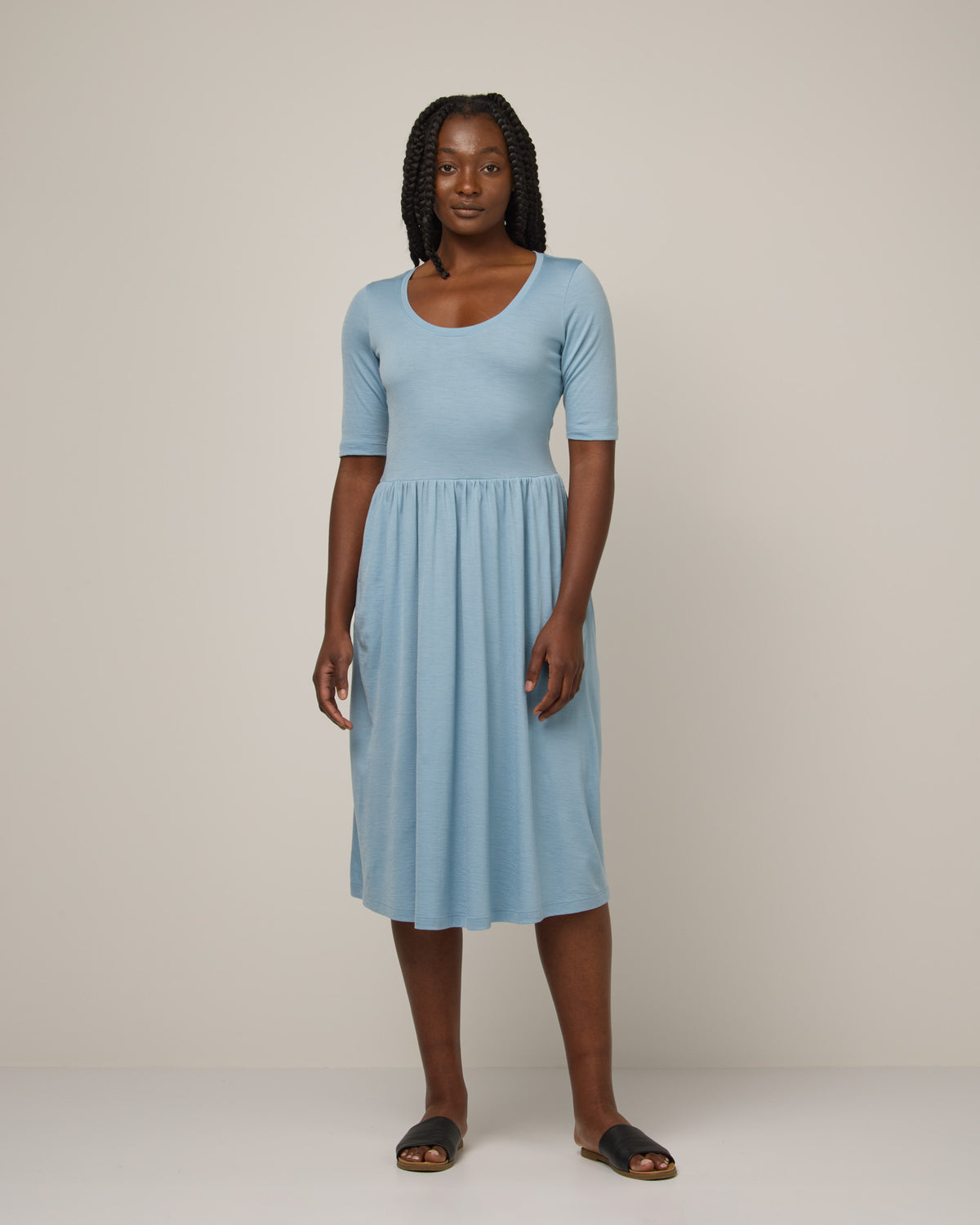 Sylvie Merino Wool Fit & Flare Dress - Light Blue – Sylvie Fit & Flare Dress