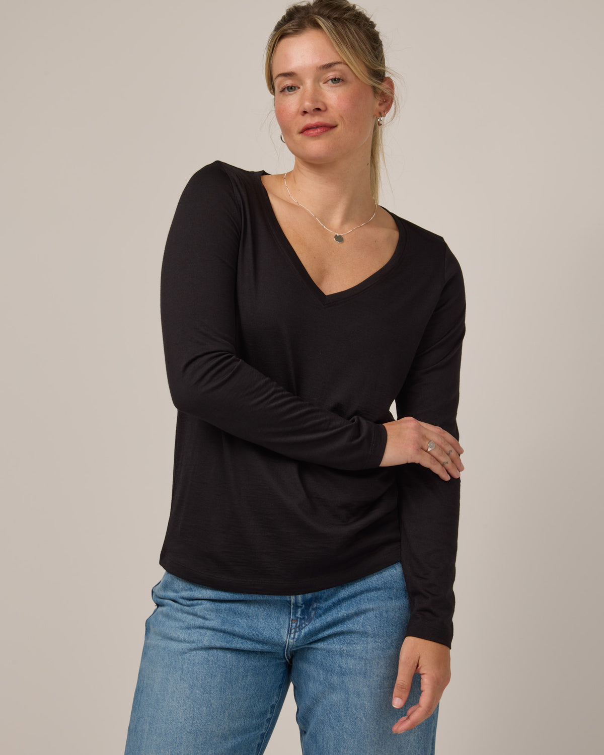 Vetono V Neck Cotton Jersey T Shirt With Front Seam Black main image 1