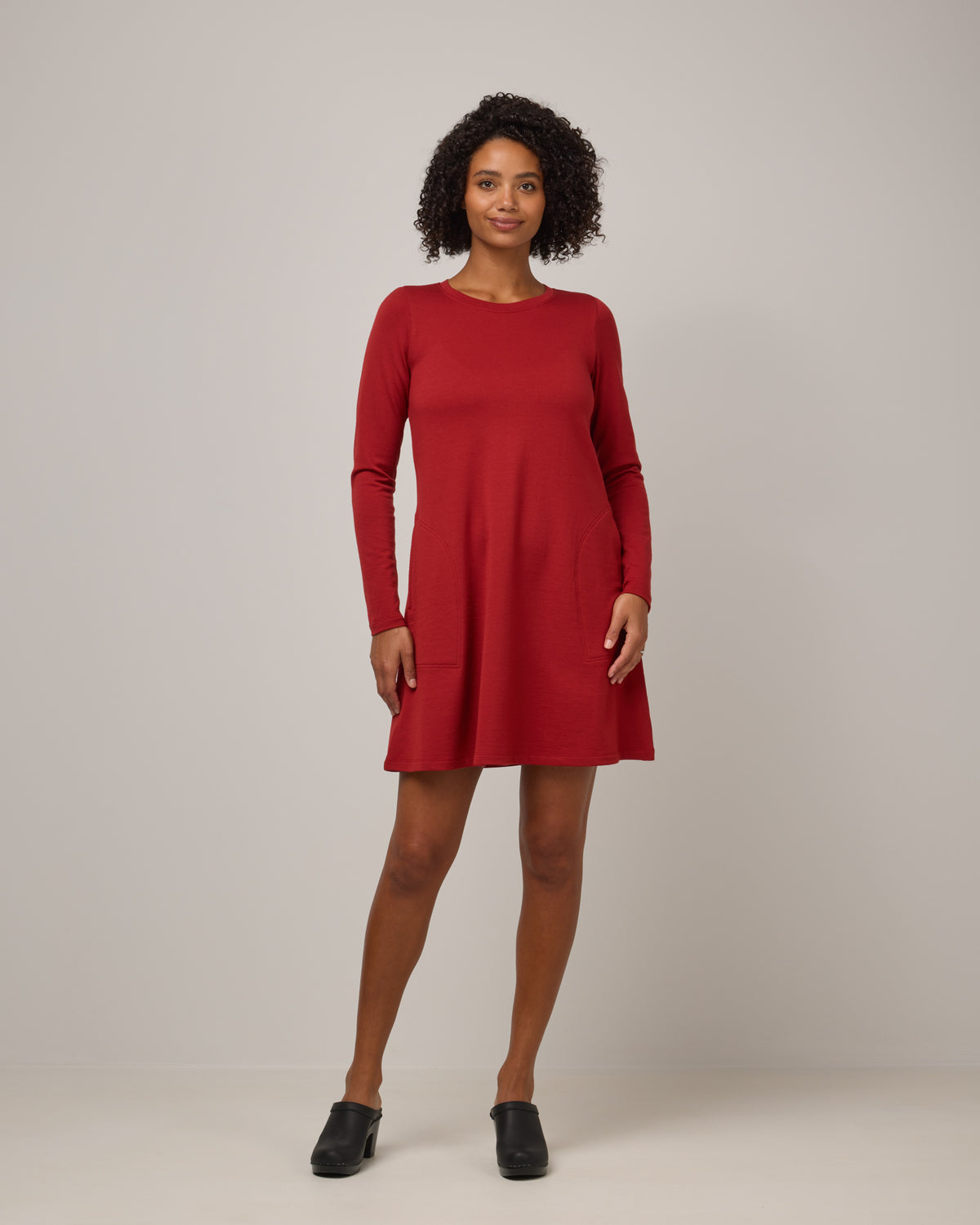 red swing dress Eliza Merino Wool Swing Dress - Modern Red – Eliza Swing Dress