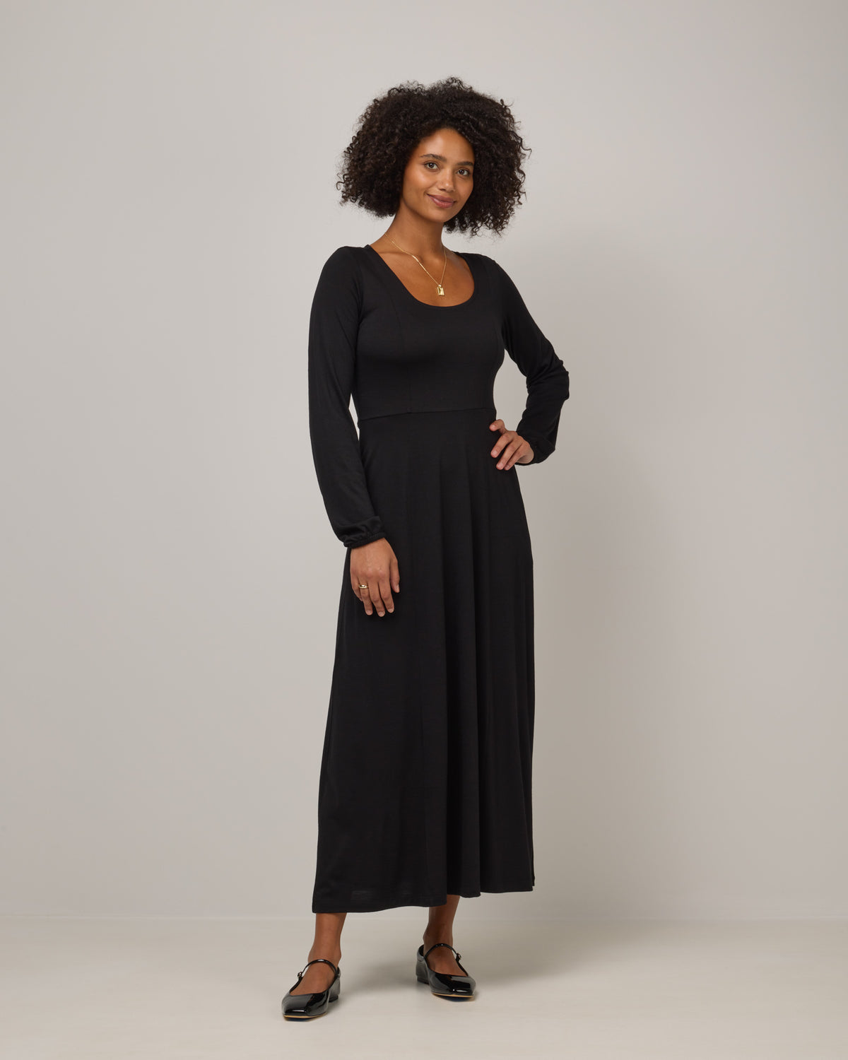 Ahna Merino Wool Empire Waist Dress - Black Ahna Merino Wool Empire Waist Dress - Black