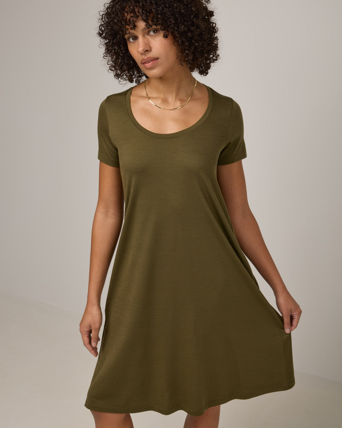 Maggie Merino Wool Swing Dress - Olive