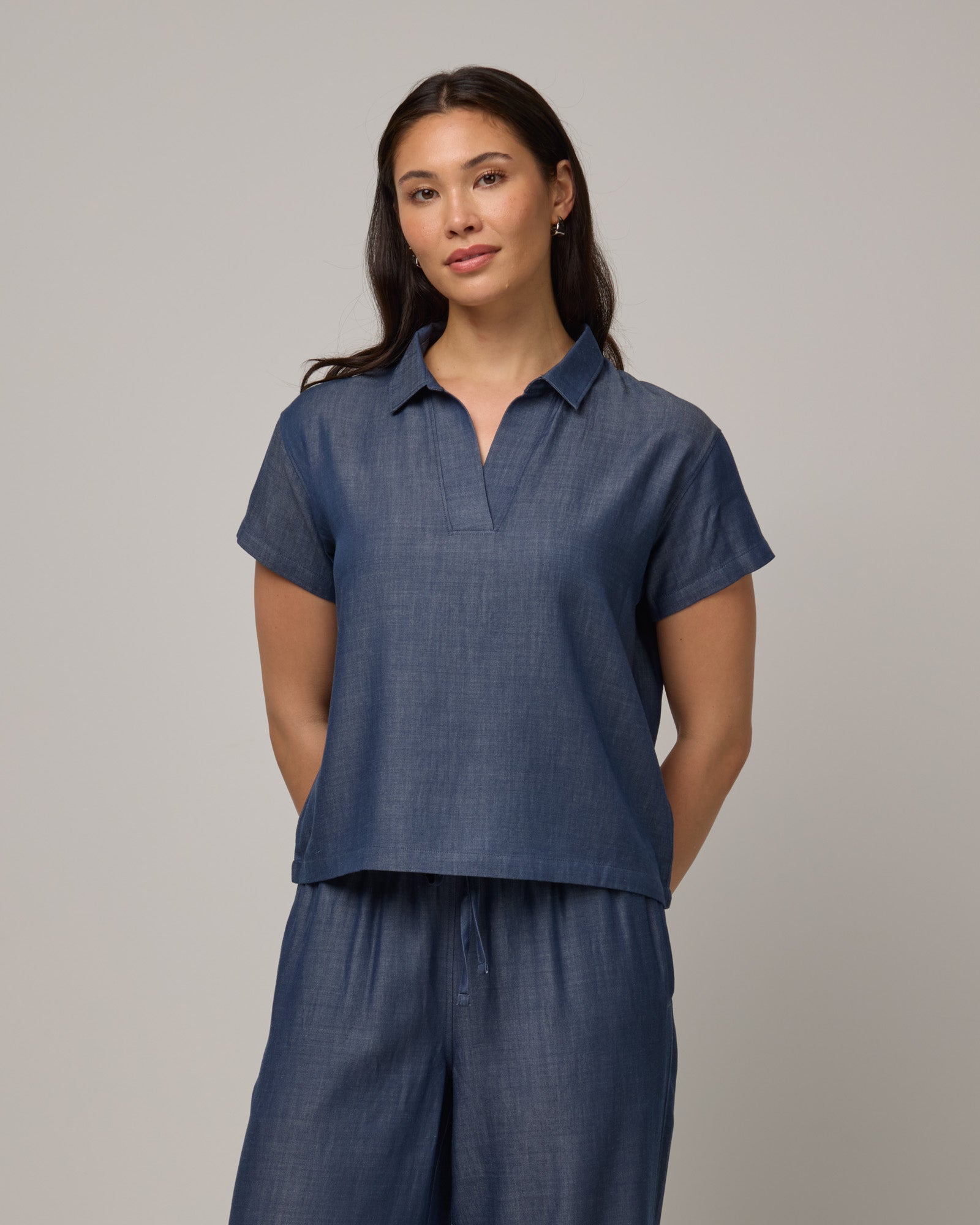 Hollis Merino Wool Chambray Top - Dark Blue – Hollis Chambray Top