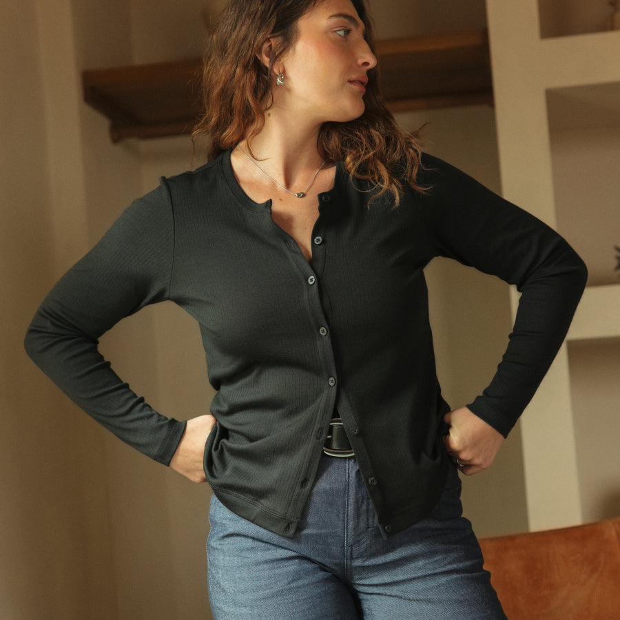 Celeste Rib Merino Wool Cardigan - Black – Celeste Rib Cardigan