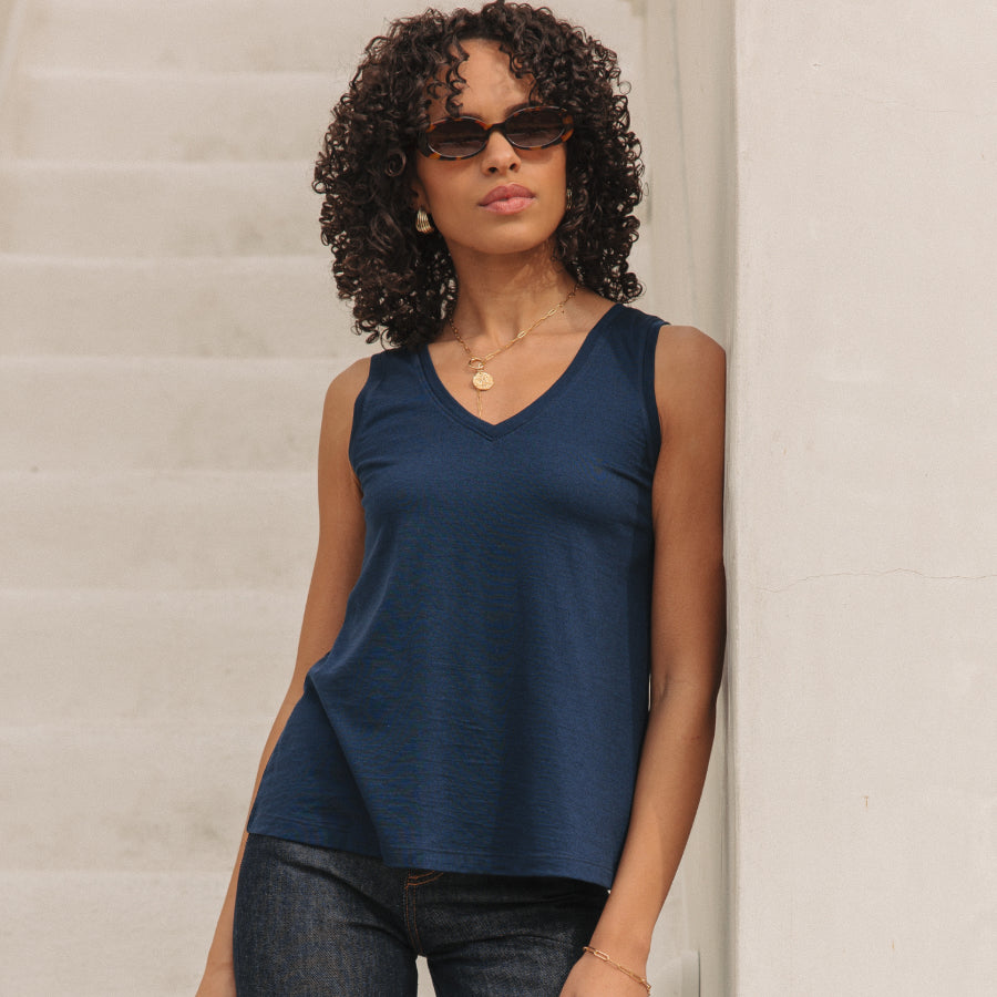 SUKU  スク ホーム BLUE POPPY TWIST TANK Poppy Merino Wool Reversible Tank - Dusty Cedar – Poppy Tank Top