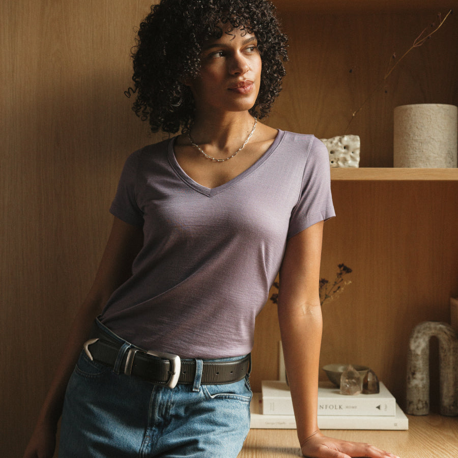 Morgan Merino Wool V-Neck Tee - Black – Morgan Vneck Tee | wool&