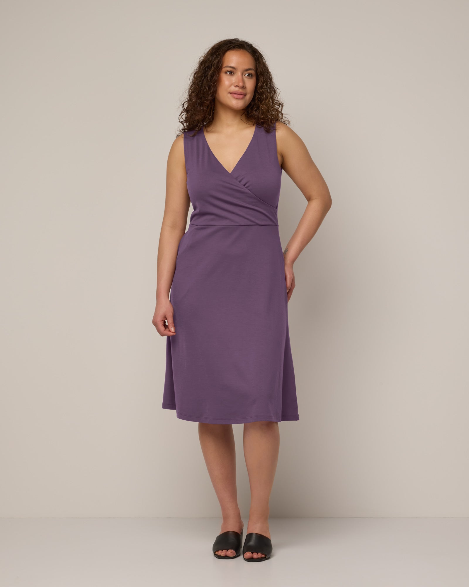 Isabelle Merino Wool Wrap Tank Dress - Purple Fig - wool&