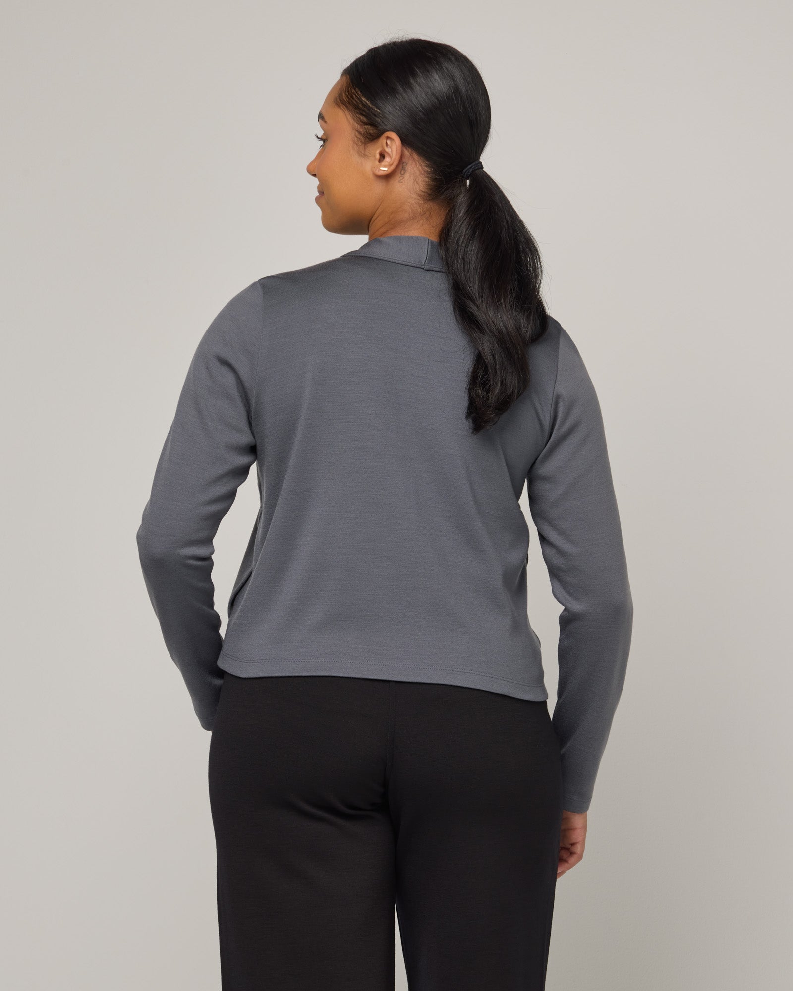 Winona Merino Wool Interlock Crop Cardigan - Iron Gray
