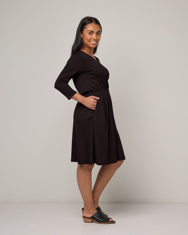 Fiona Merino Wool Fit And Flare Dress - Black