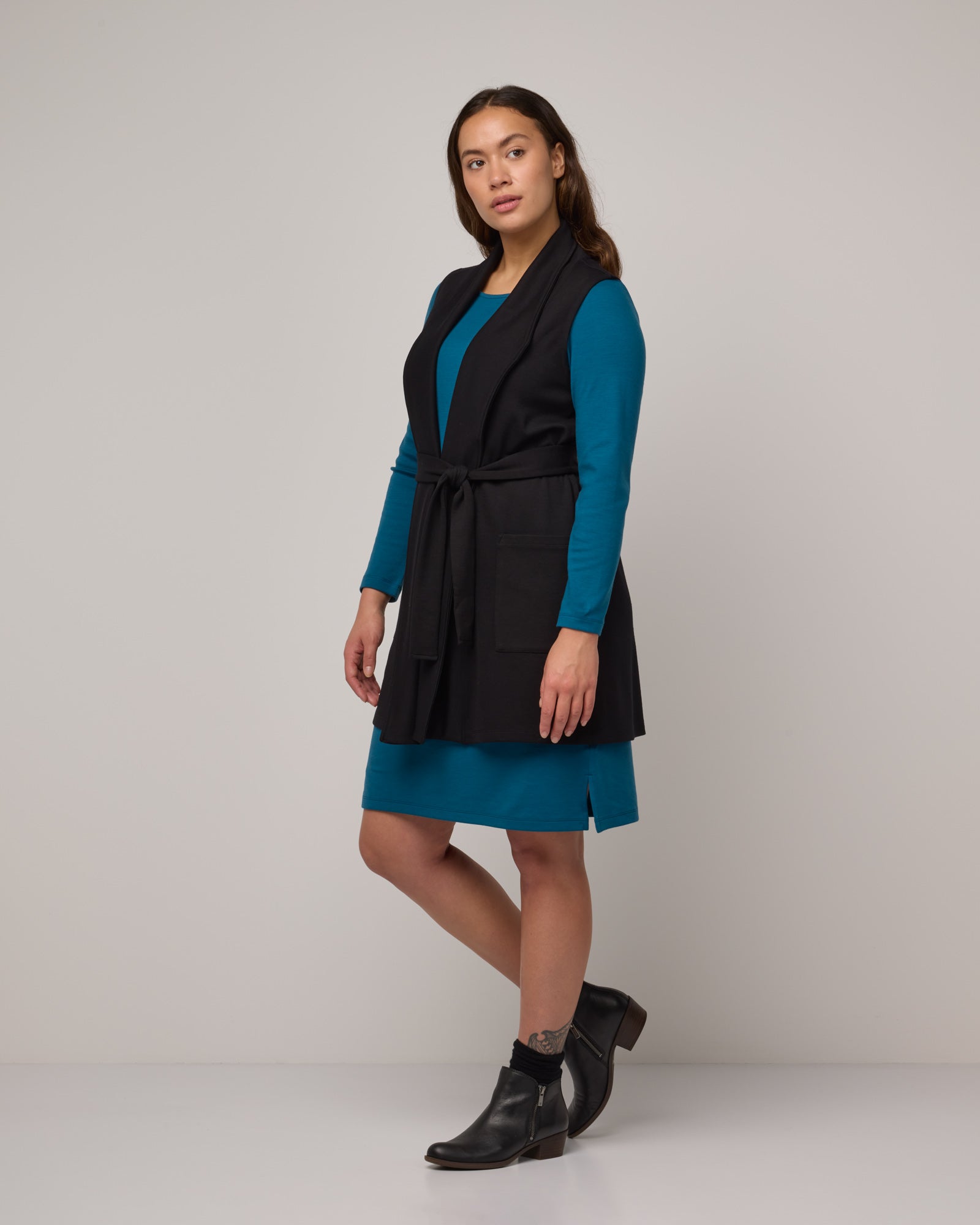 Dylan Merino Wool Belted Vest - Black – Dylan Ponte Vest | wool&