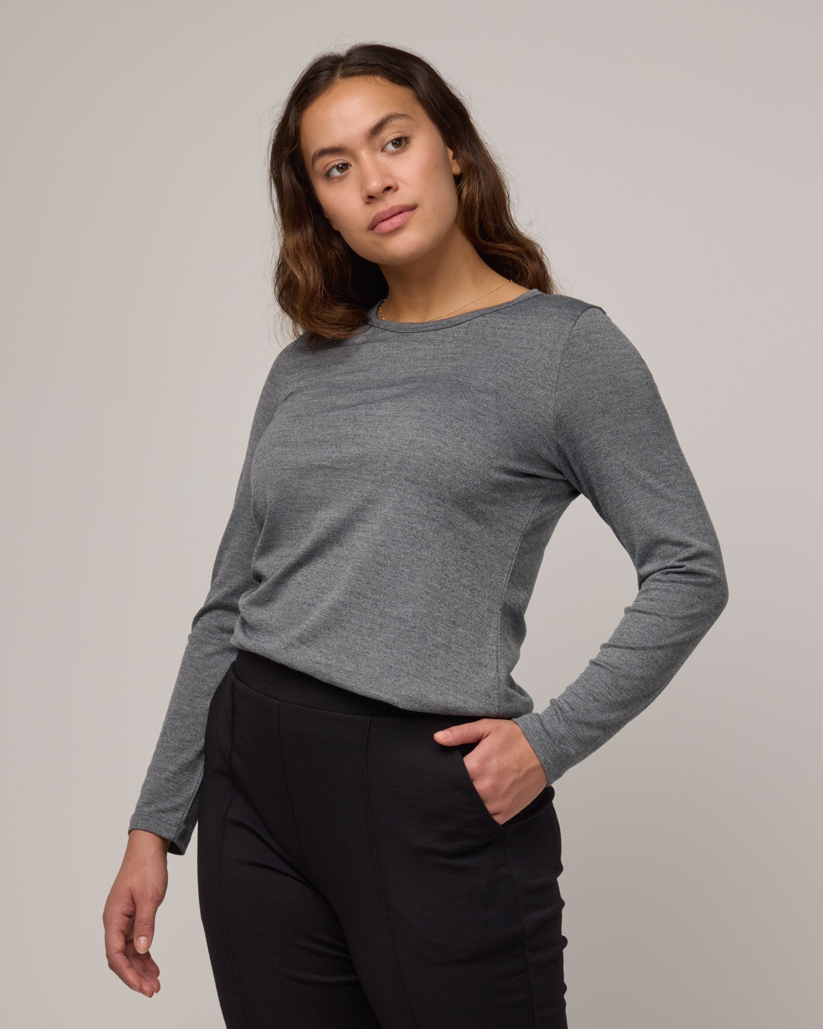 Sloan Merino Wool Long Sleeve Crew Tee - Charcoal Heather - wool&