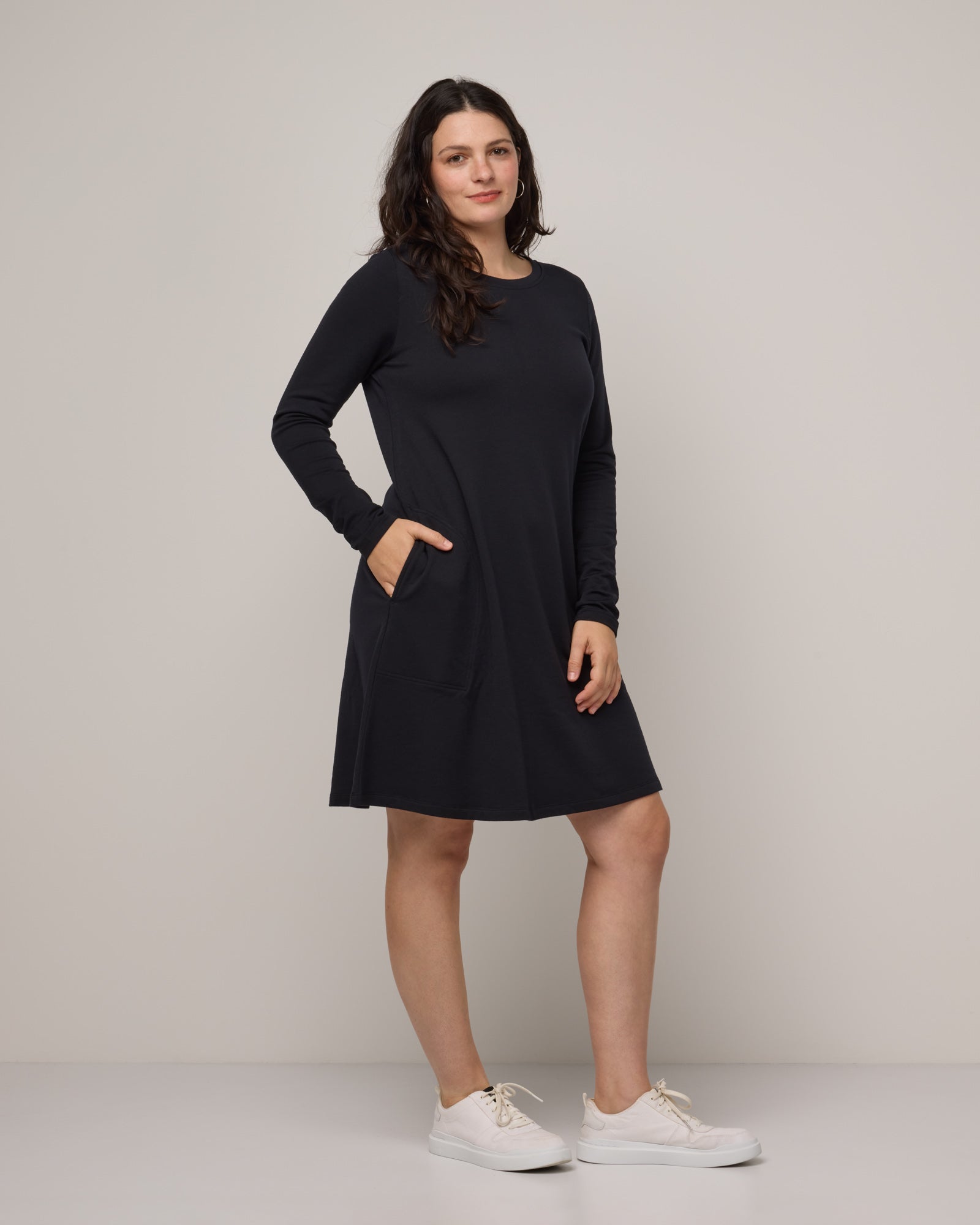 black swing dress Eliza Merino Wool Swing Dress