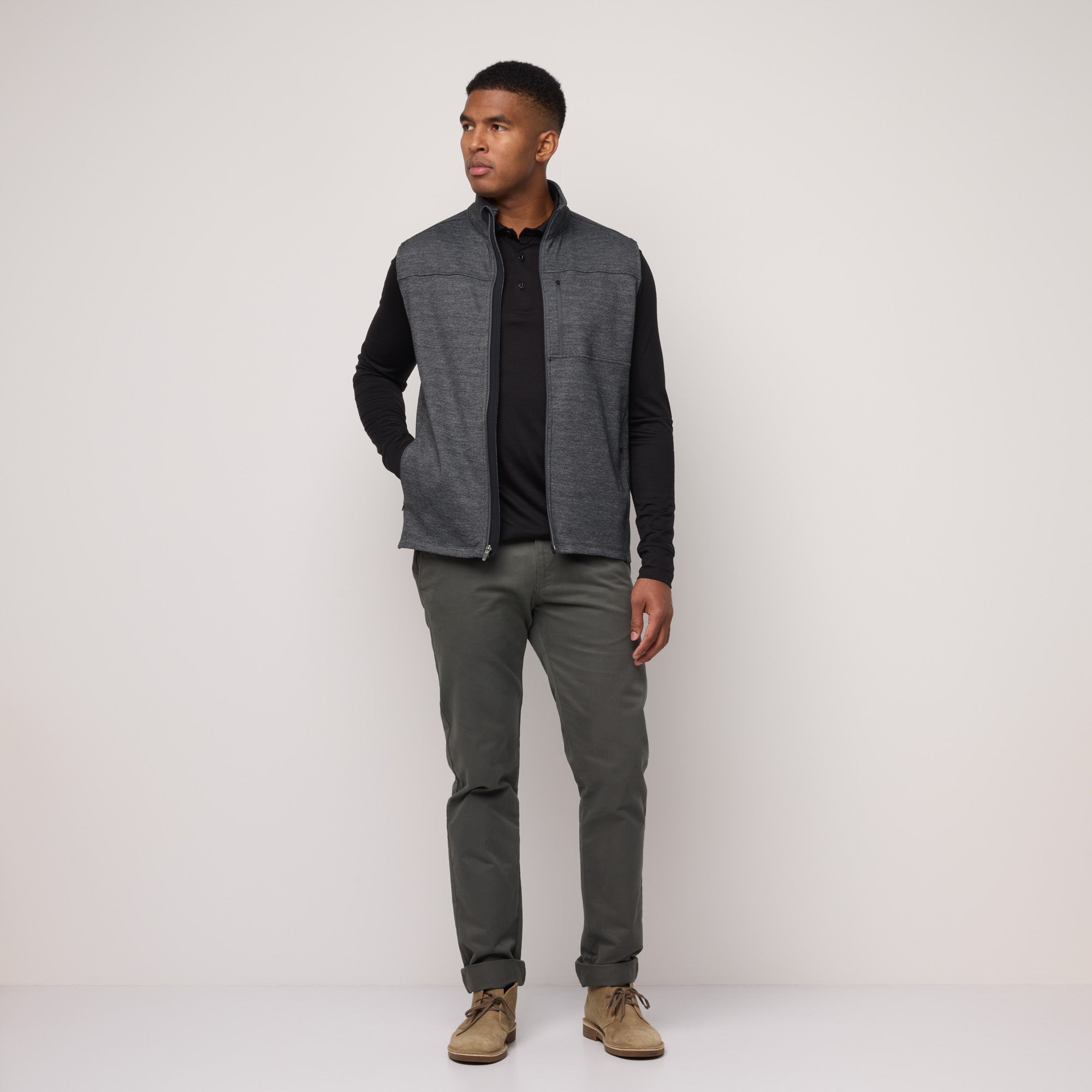 Men's Merino Wool Ponte Vest - Black Marl – Men's Zip Vests | wool&