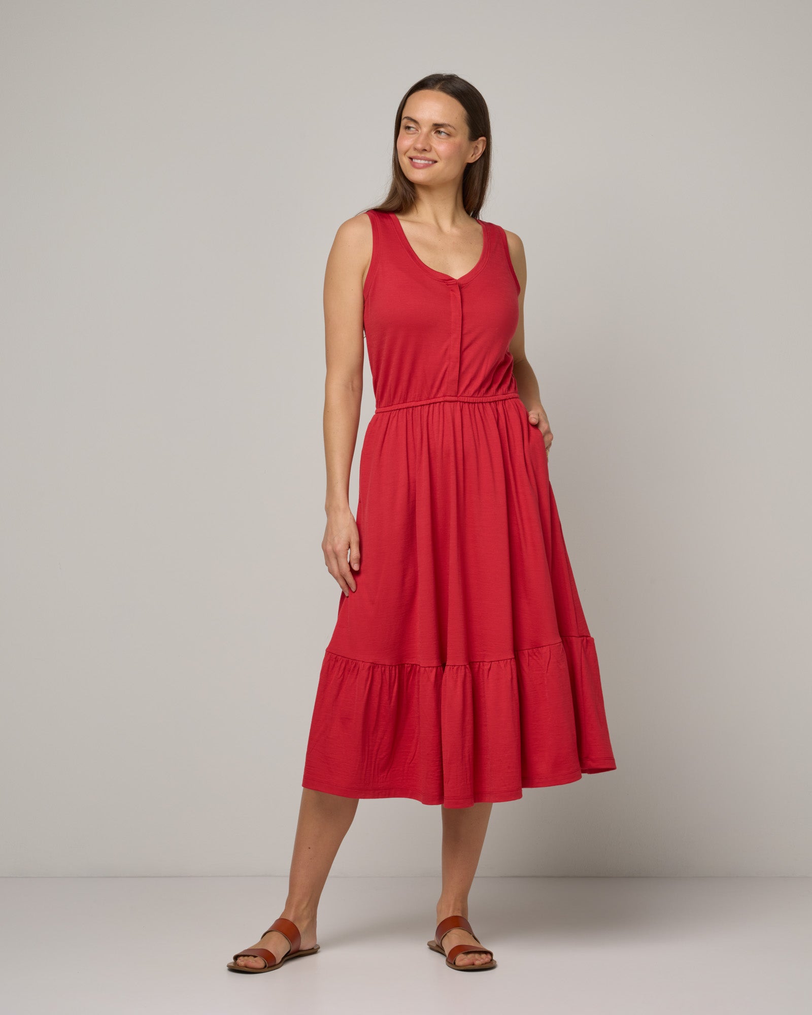 Grace Merino Wool Tiered Tank Dress - Coral Red