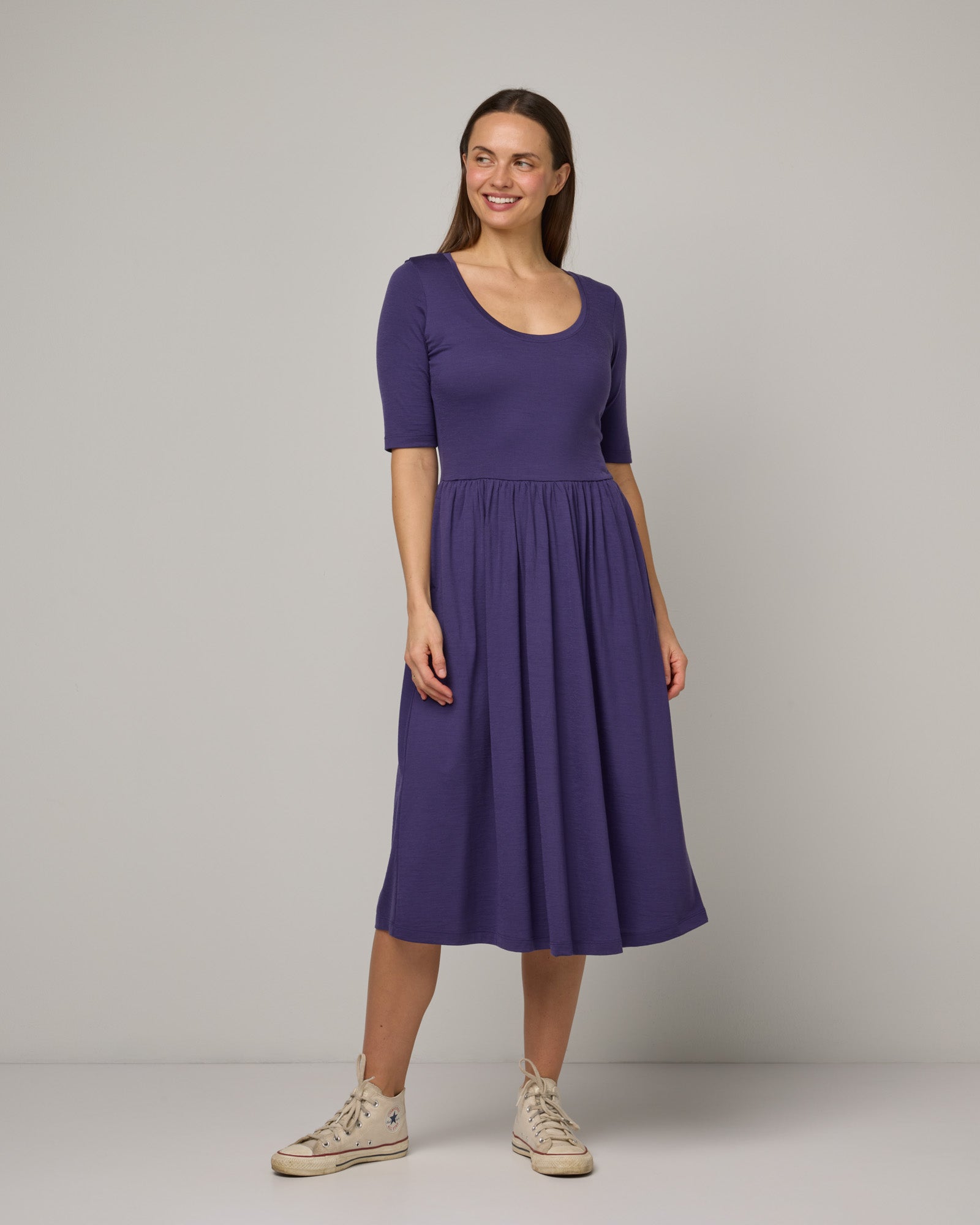 Sylvie Merino Wool Fit Flare Dress Iris Blue - Main Image