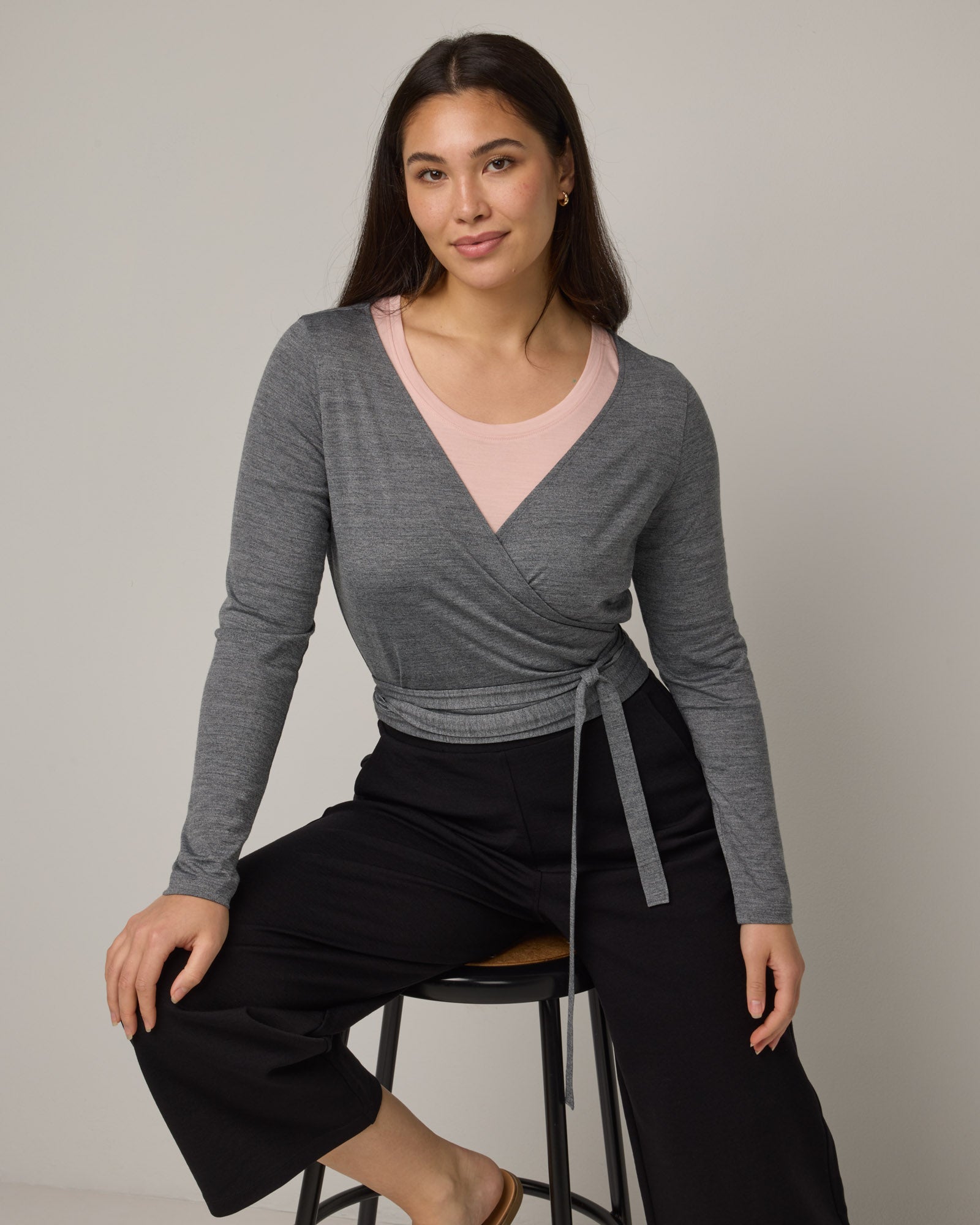 Natalia Merino Wool Wrap Top - Charcoal Heather – Natalia Wrap Top