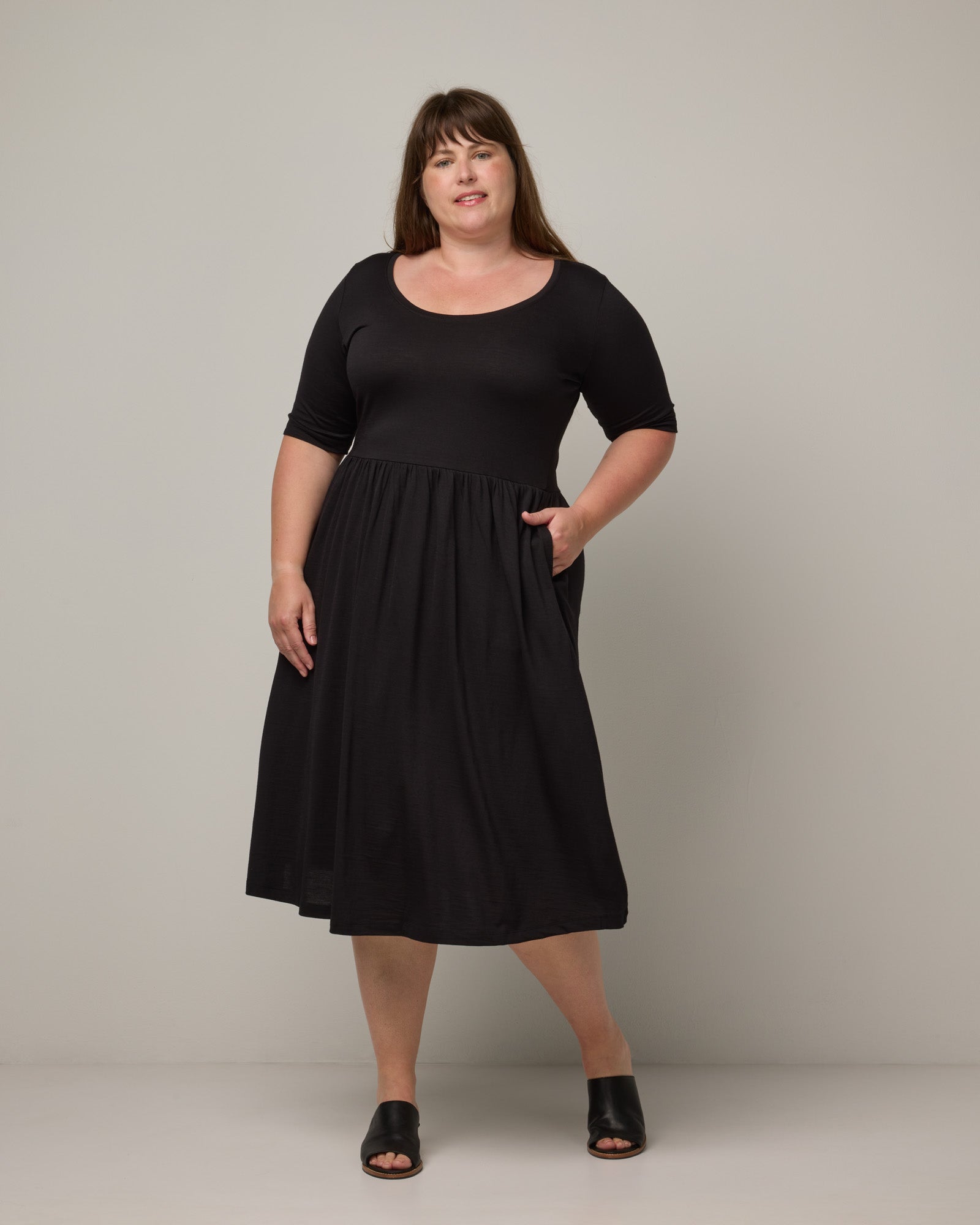 Sylvie Merino Wool Fit & Flare Dress - Black Sylvie Fit & Flare Dress | wool& Sylvie Merino Wool Fit & Flare Dress - Black Sylvie Fit & Flare Dress | wool&