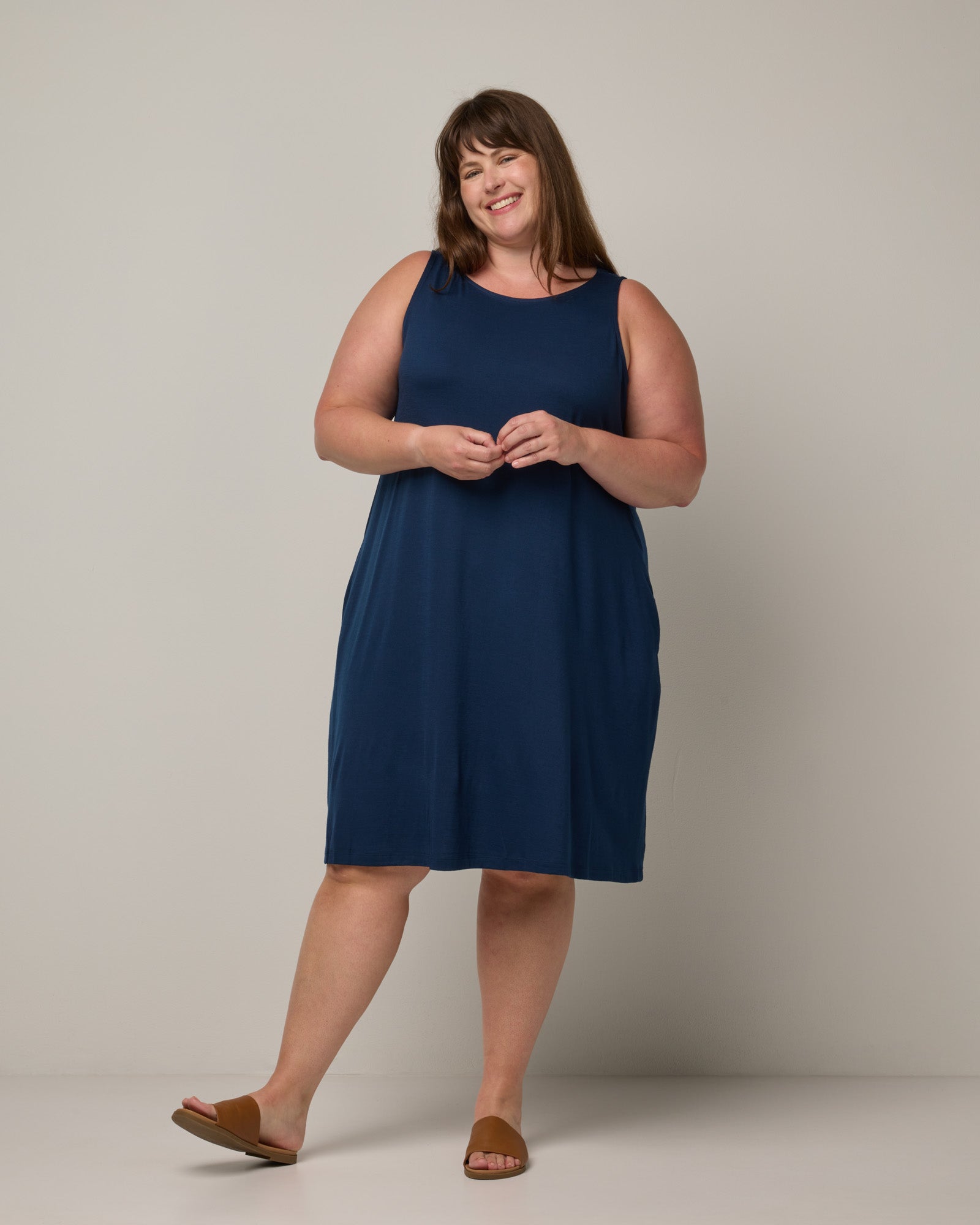 Plus size navy blue tank dress best sale