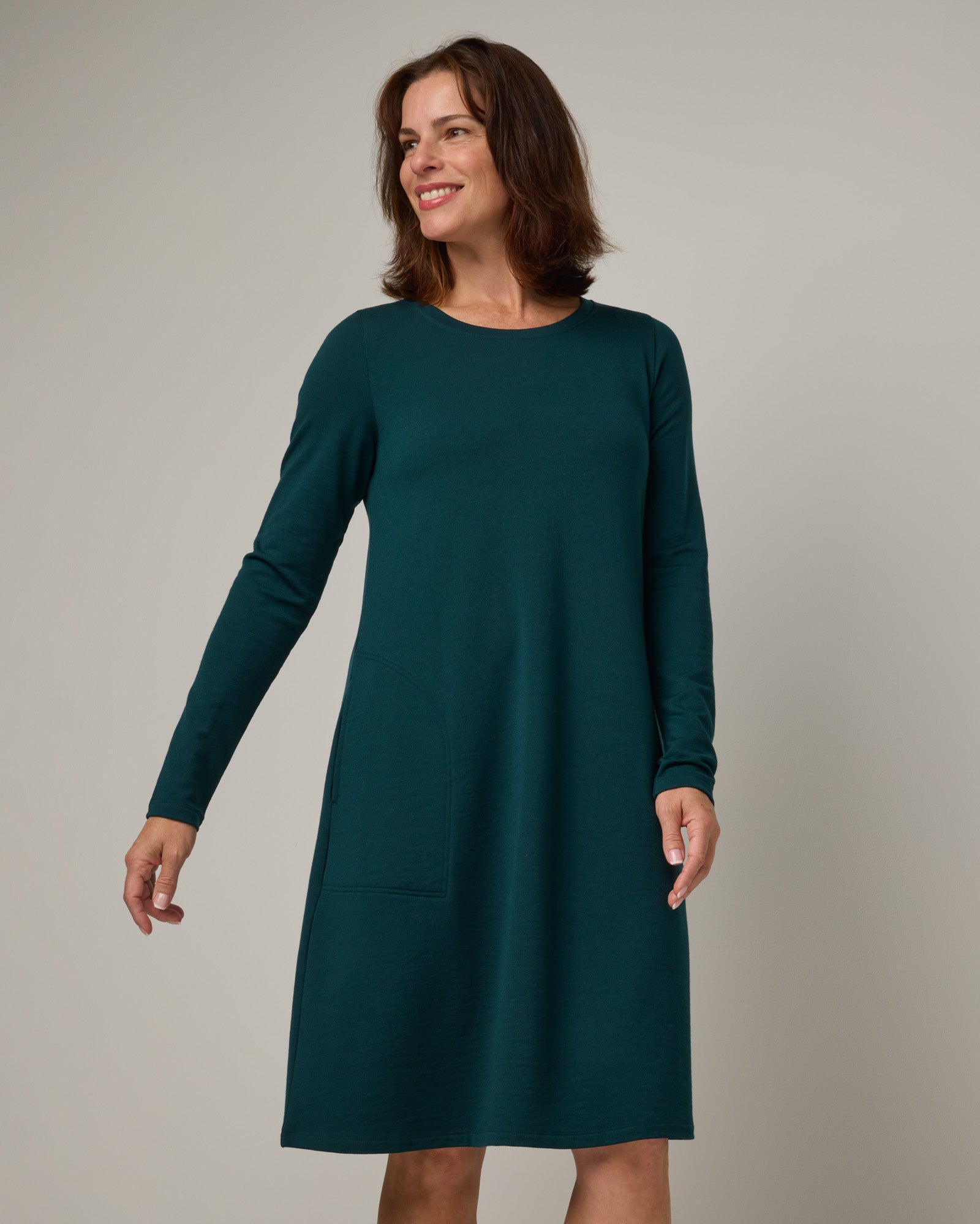 Eliza Merino Wool Swing Dress - Pine Eliza Merino Wool Swing Dress - Pine