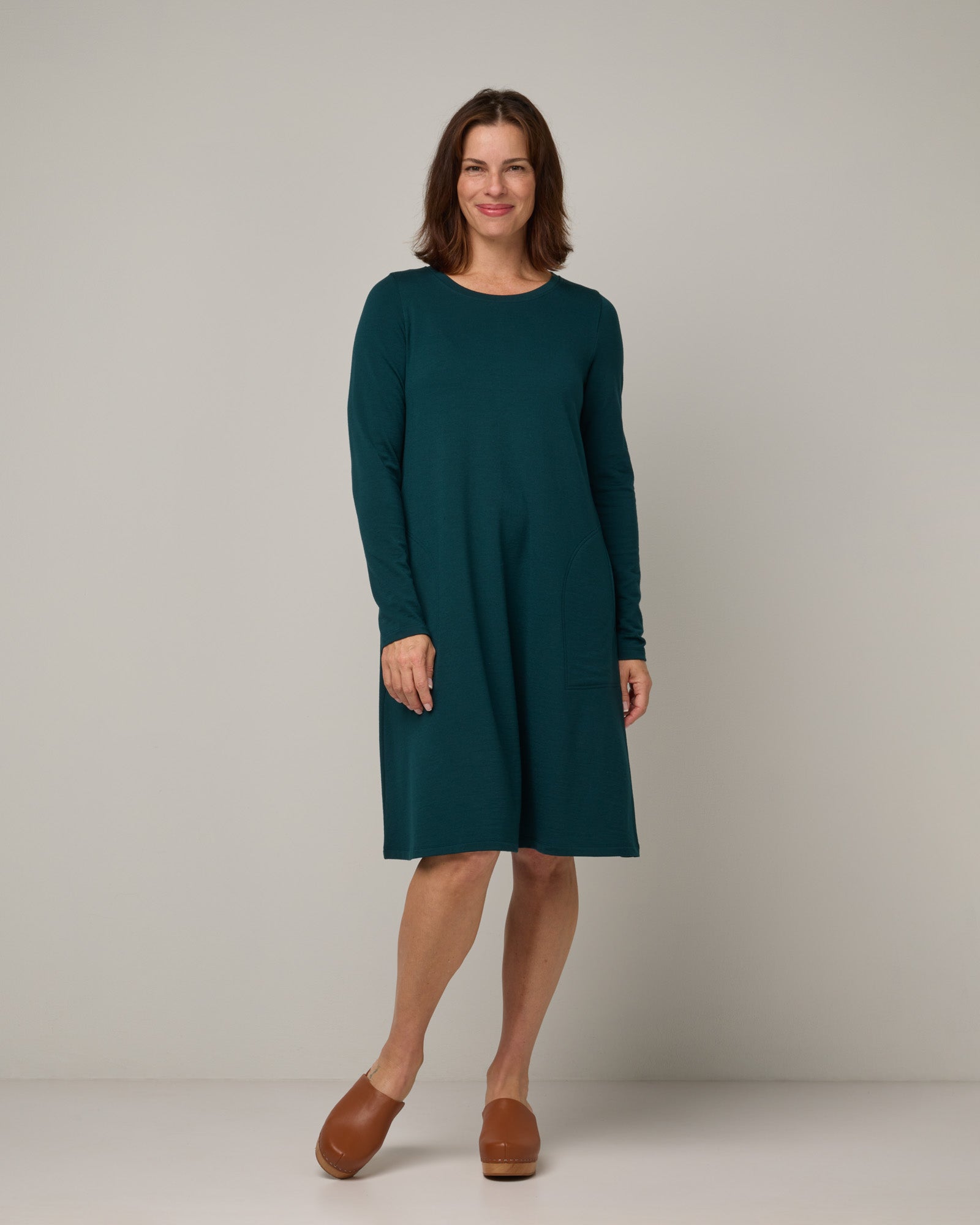 Eliza Merino Wool Swing Dress Pine