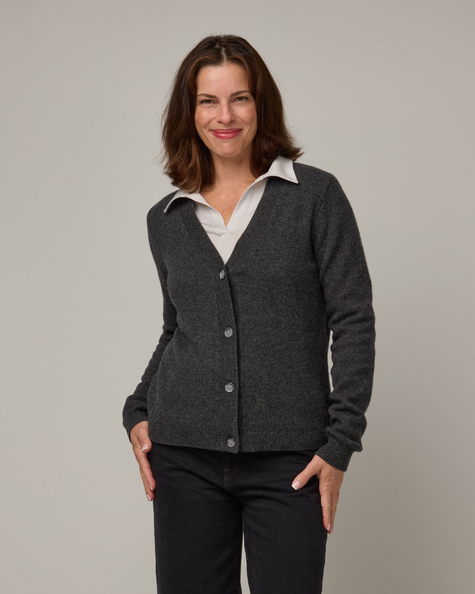 Hazel Merino Wool Sweater Cardigan - Dark Charcoal Heather