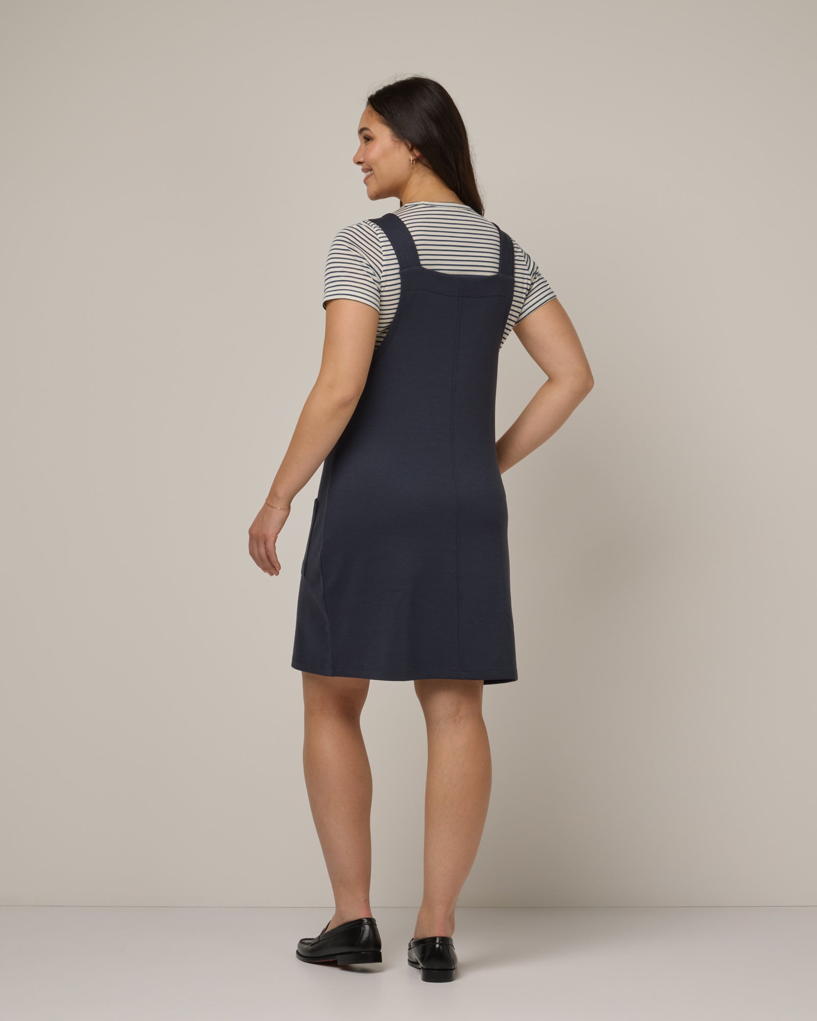 Goldie Merino Wool Ponte Pinafore - Washed Navy – Goldie Ponte