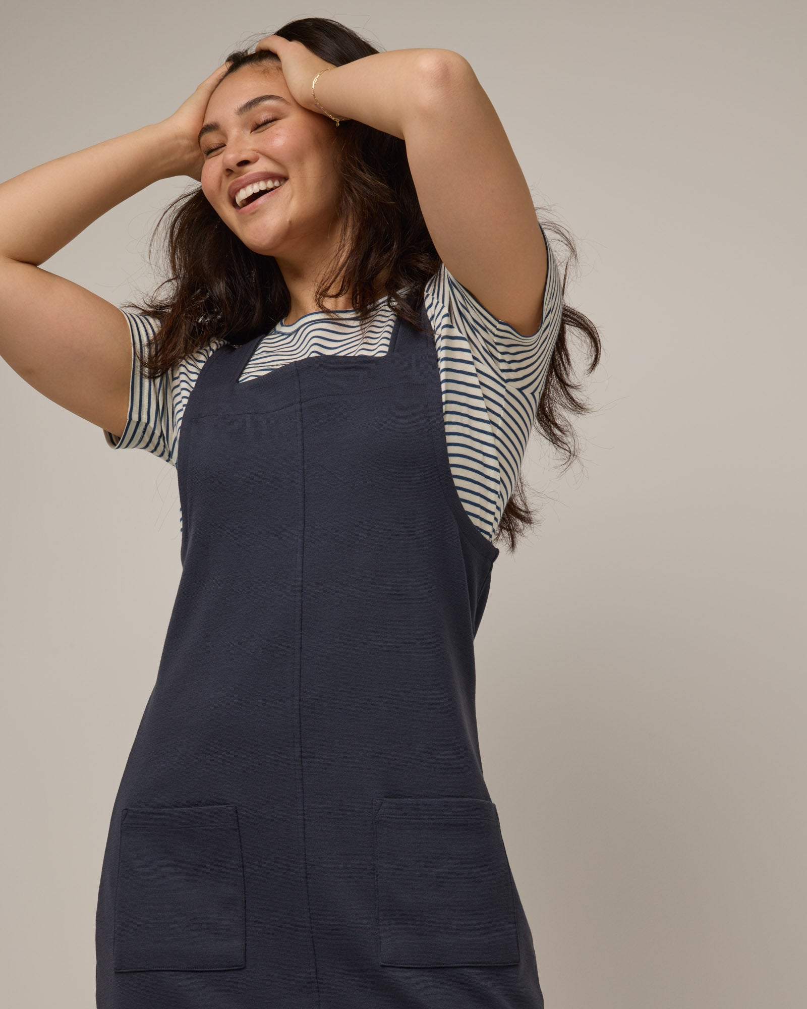 Goldie Merino Wool Ponte Pinafore - Washed Navy Goldie Merino Wool Ponte Pinafore - Washed Navy