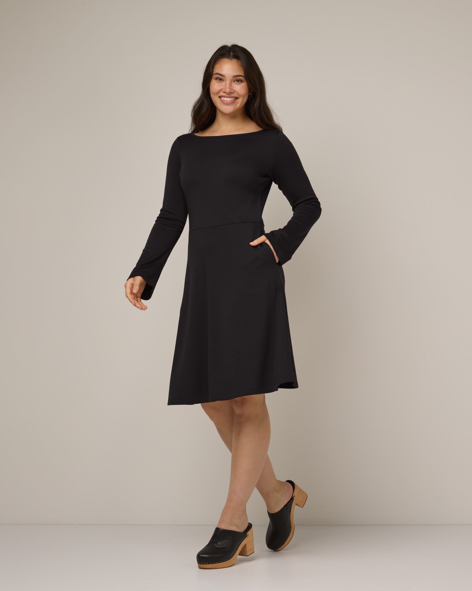 Flare sleeve shops dress black