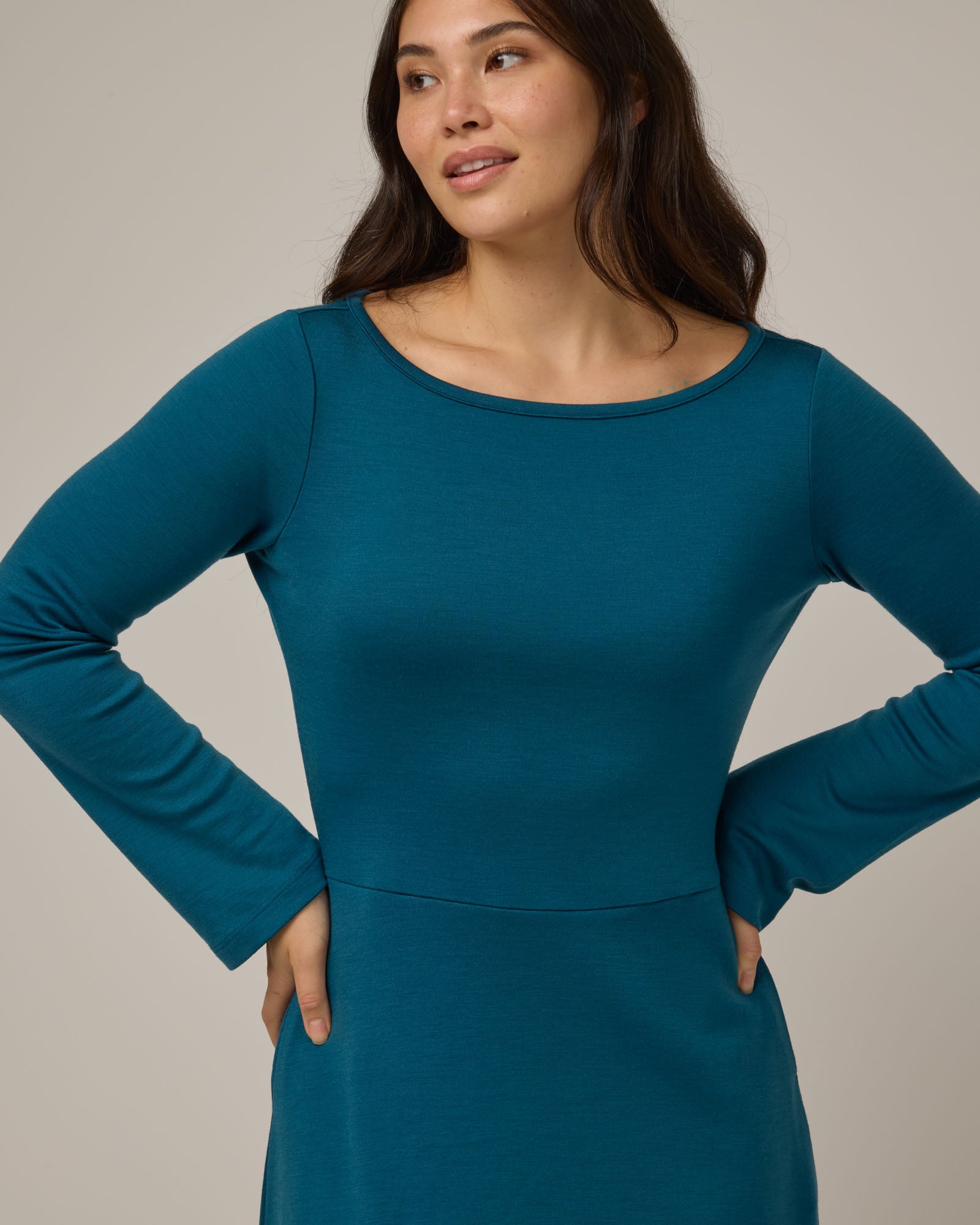 Marnie Merino Wool Bell Sleeve Dress - Aegean Teal Marnie Bell Sleeve Dress | wool& Marnie Merino Wool Bell Sleeve Dress - Aegean Teal Marnie Bell Sleeve Dress | wool&