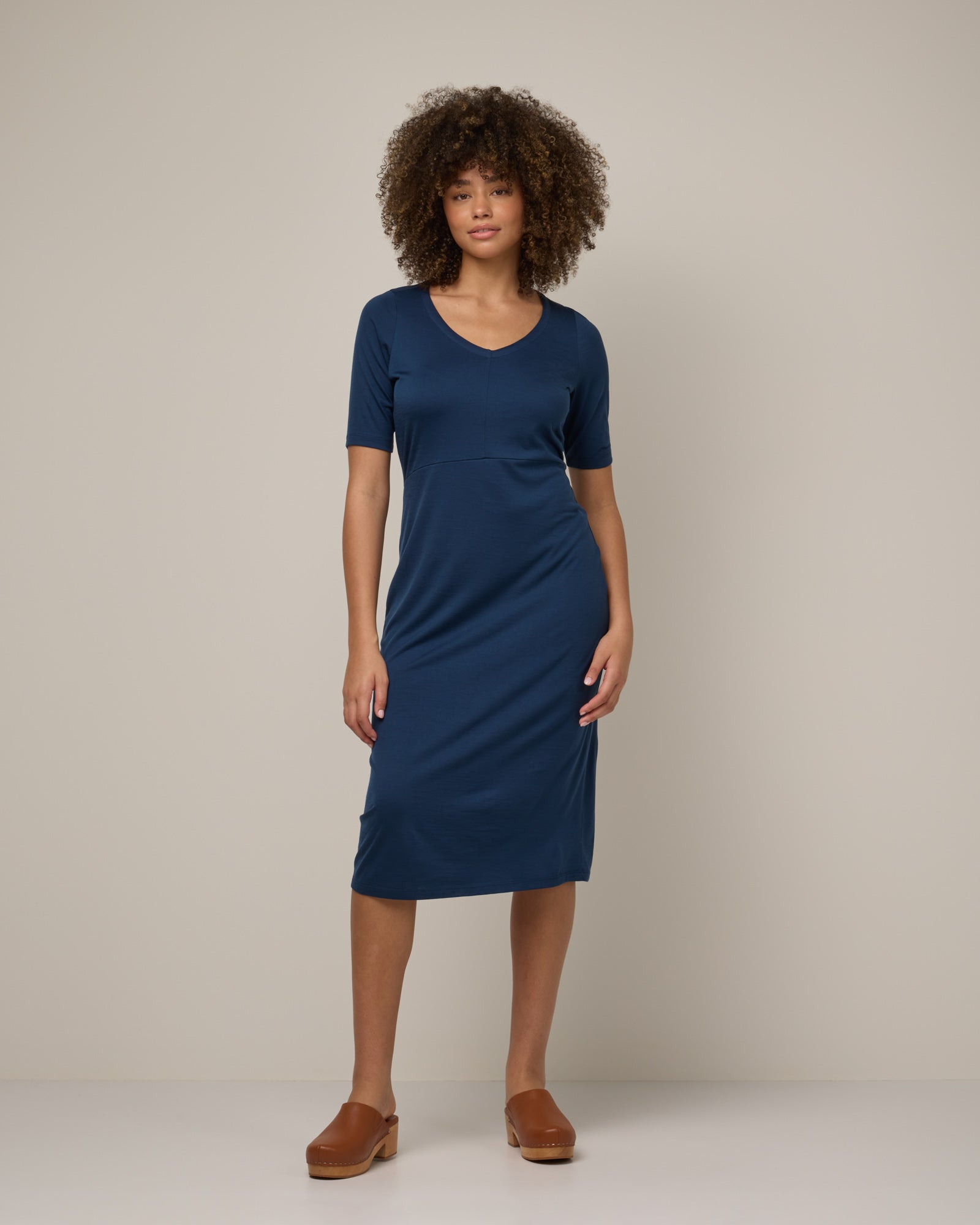 London Merino Wool Fitted Dress - Marine Blue London Fitted Midi Dress | wool& London Merino Wool Fitted Dress - Marine Blue London Fitted Midi Dress | wool&
