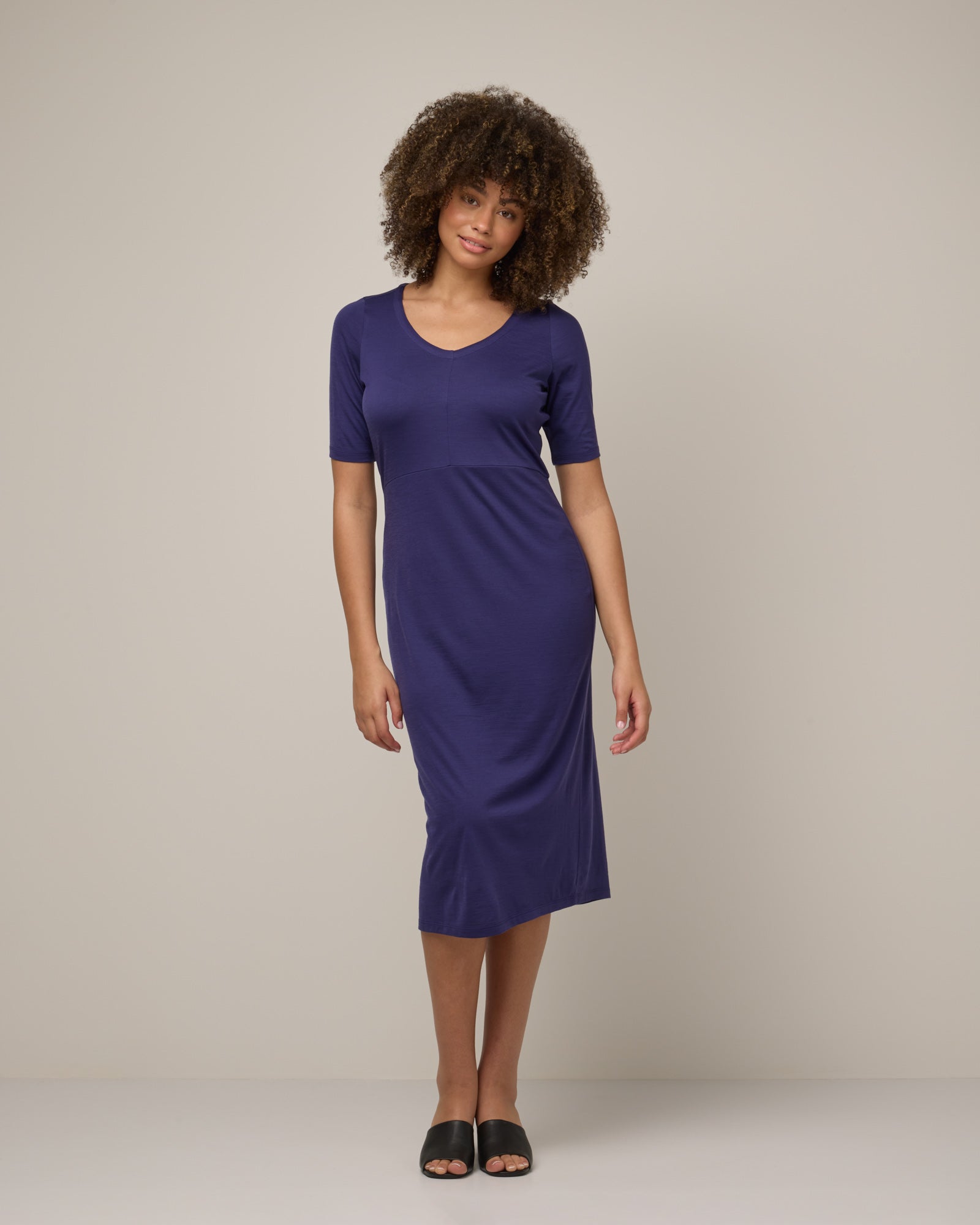London Merino Wool Fitted Dress - Iris Blue – London Fitted Midi Dress