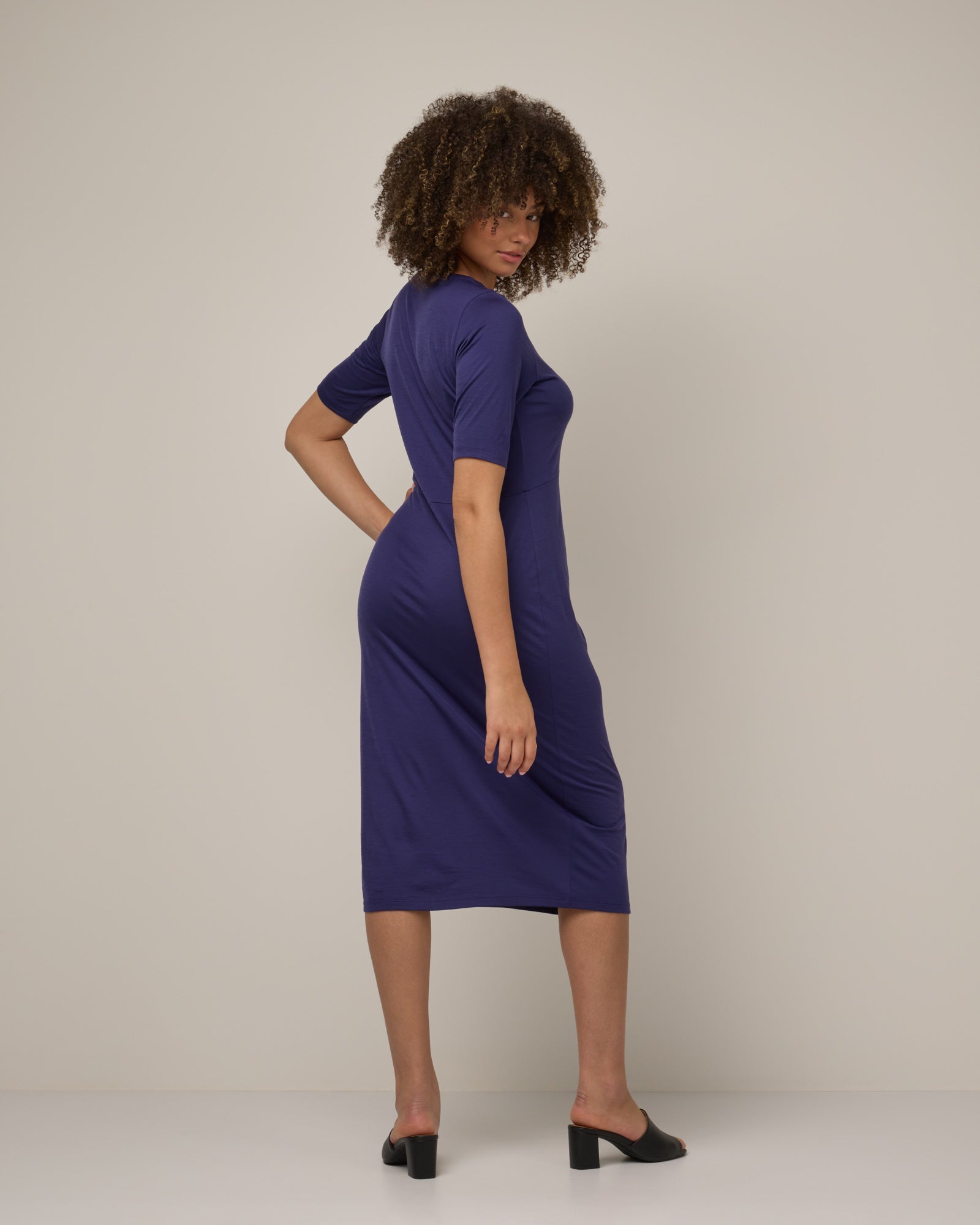 London Merino Wool Fitted Dress - Iris Blue London Fitted Midi Dress | wool& London Merino Wool Fitted Dress - Iris Blue London Fitted Midi Dress | wool&