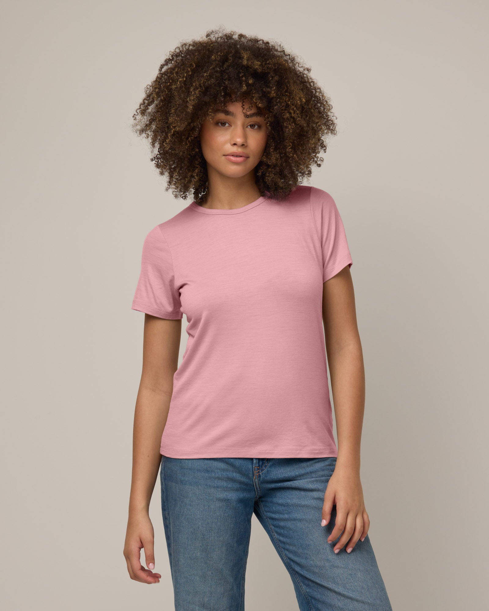 Cara 100% Merino Wool Fitted Short Sleeve Tee - Ballet Pink – Cara