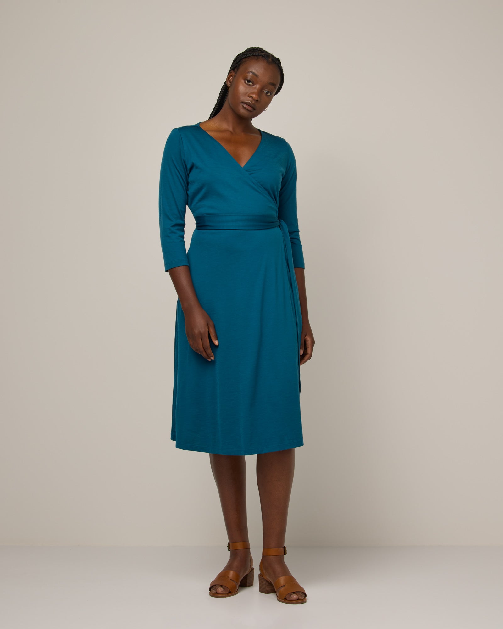 Alana Merino Wool Wrap Dress Aegean Teal