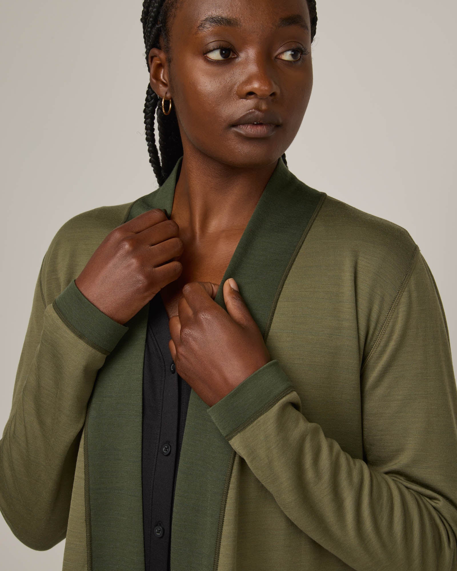 Viv Merino Wool Reversible Cardigan Forest Night Cool Olive Viv Reversible Cardigan wool