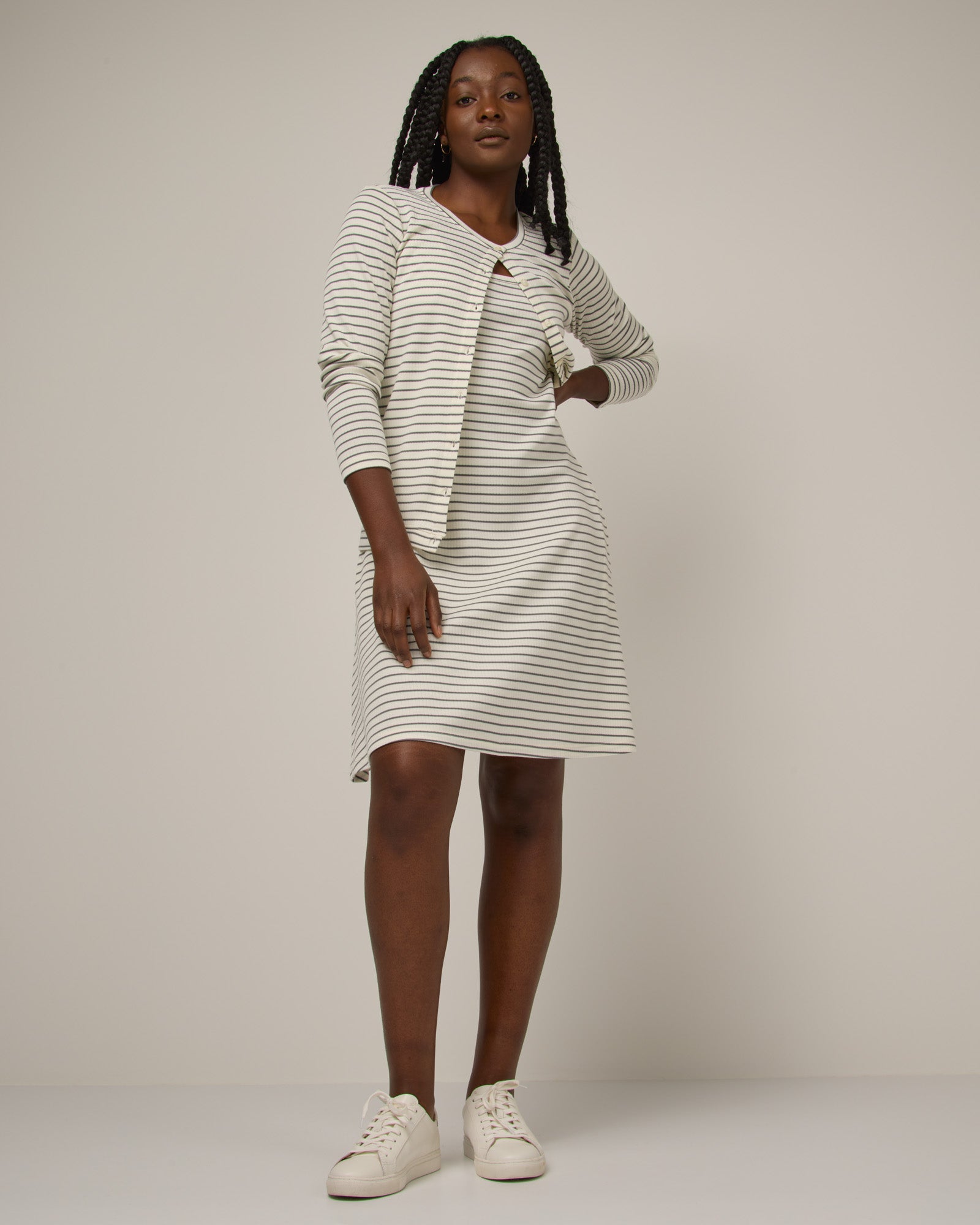 Coco Merino Wool Fit & Flare Dress - Natural White & Castlerock Stripe Coco Fit & Flare Dress | wool& Coco Merino Wool Fit & Flare Dress - Natural White & Castlerock Stripe Coco Fit & Flare Dress | wool&
