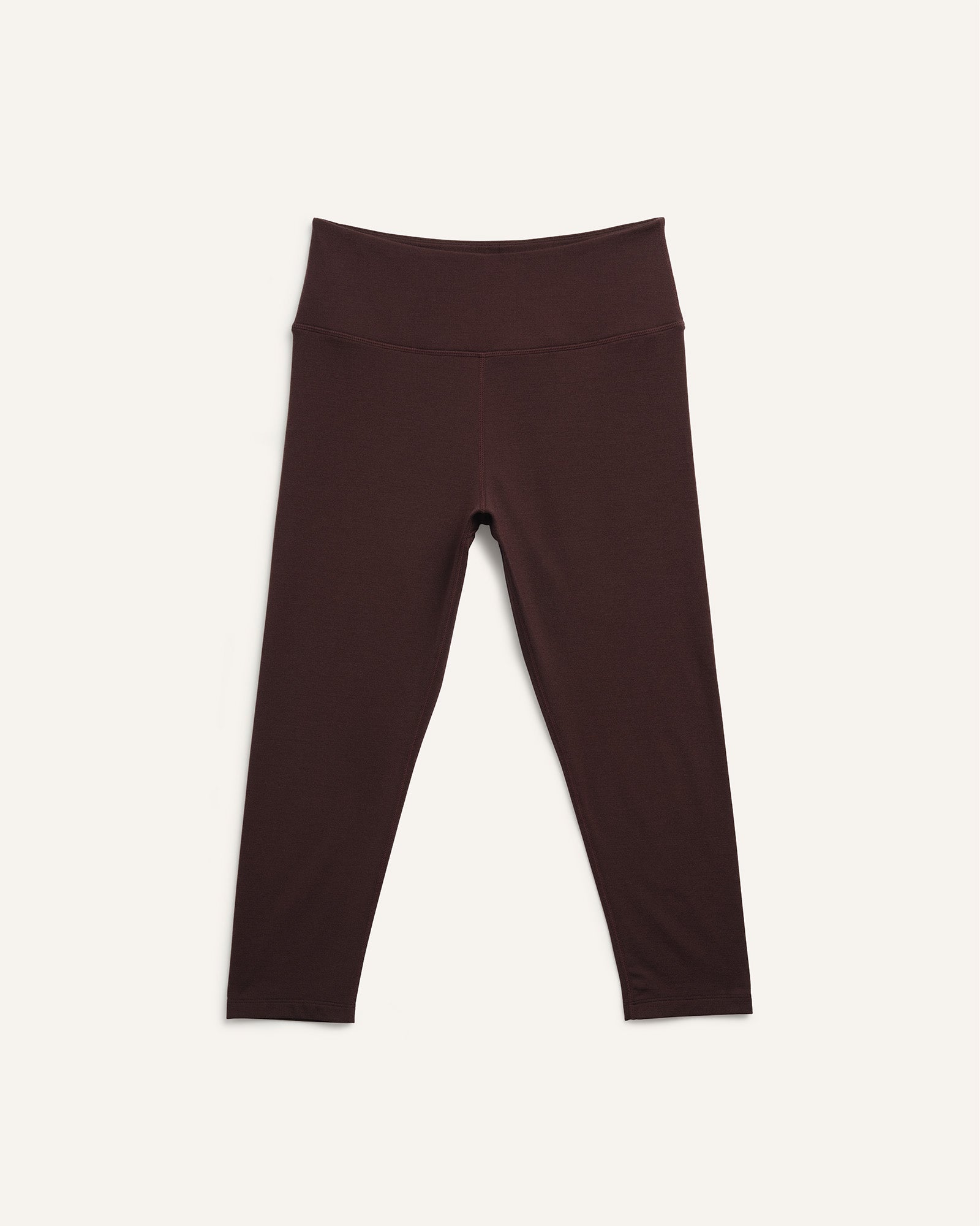 Laydown of Summit Legging in Espresso, a dark brown color. Summit Legging is a merino wool legging available in sizes XS-3X Regular, S-XXL Long.