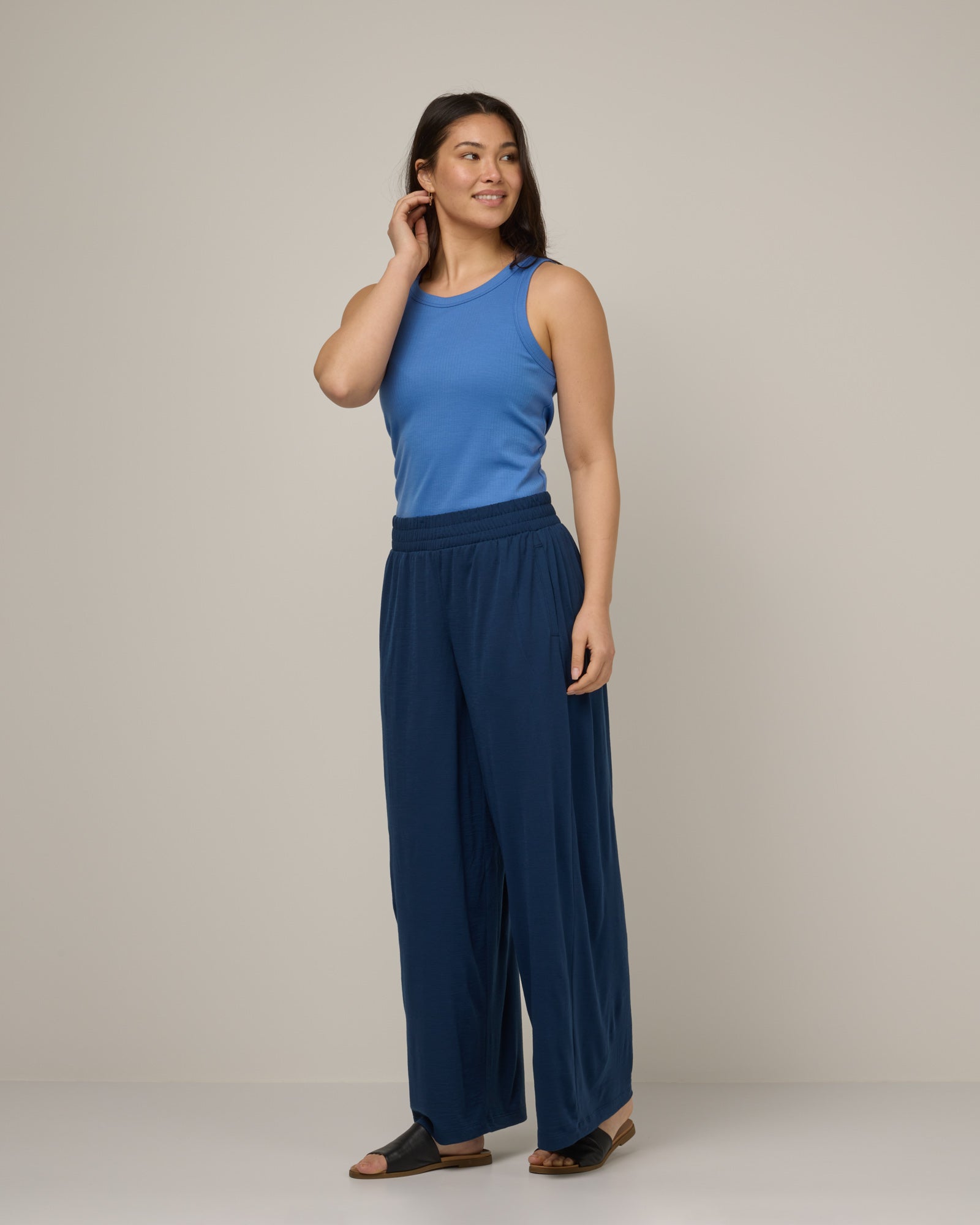 Lisbon Merino Wool Palazzo Pant - Marine Blue – Lisbon Palazzo