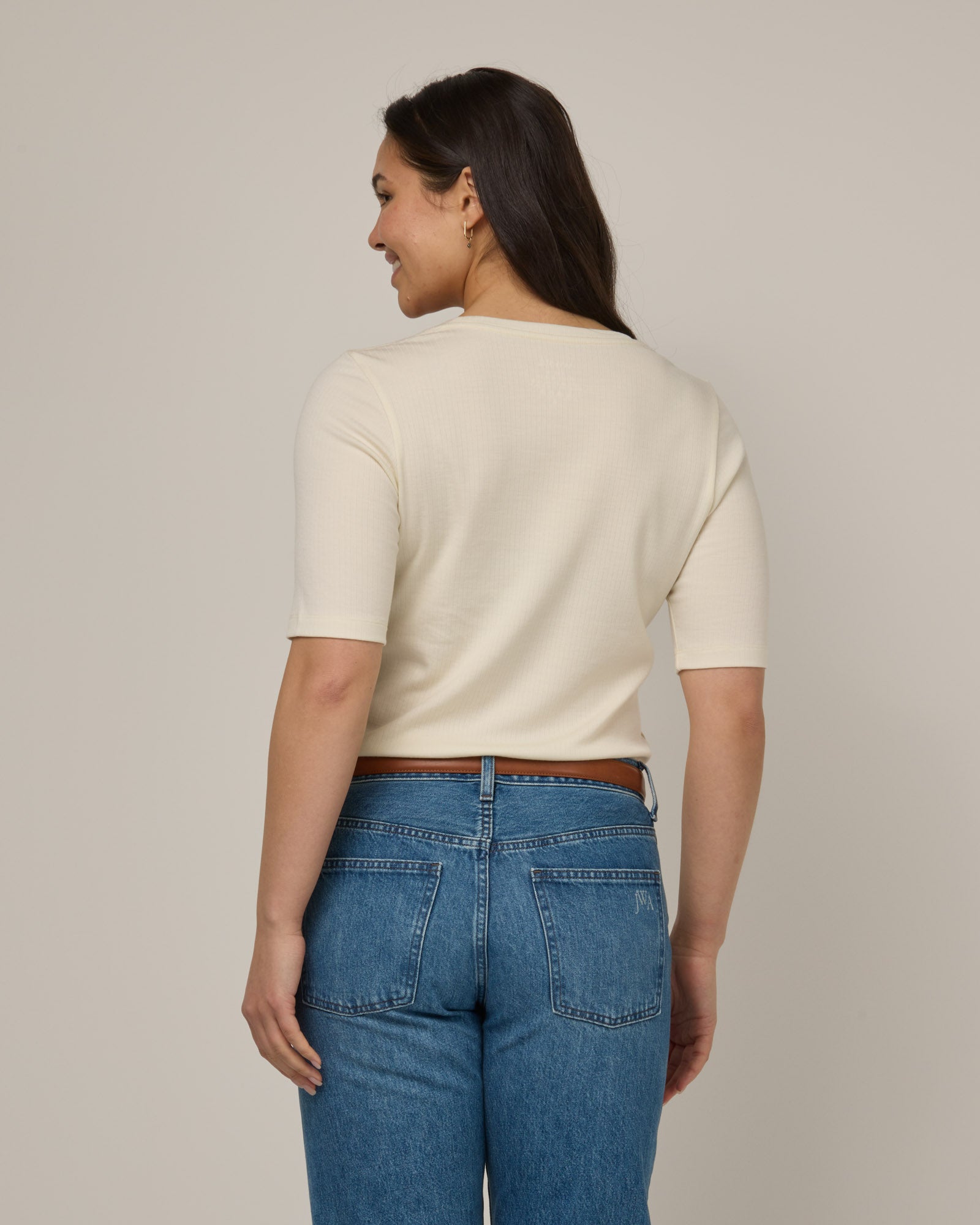 Celine Ribbed Elbow Sleeve Tee