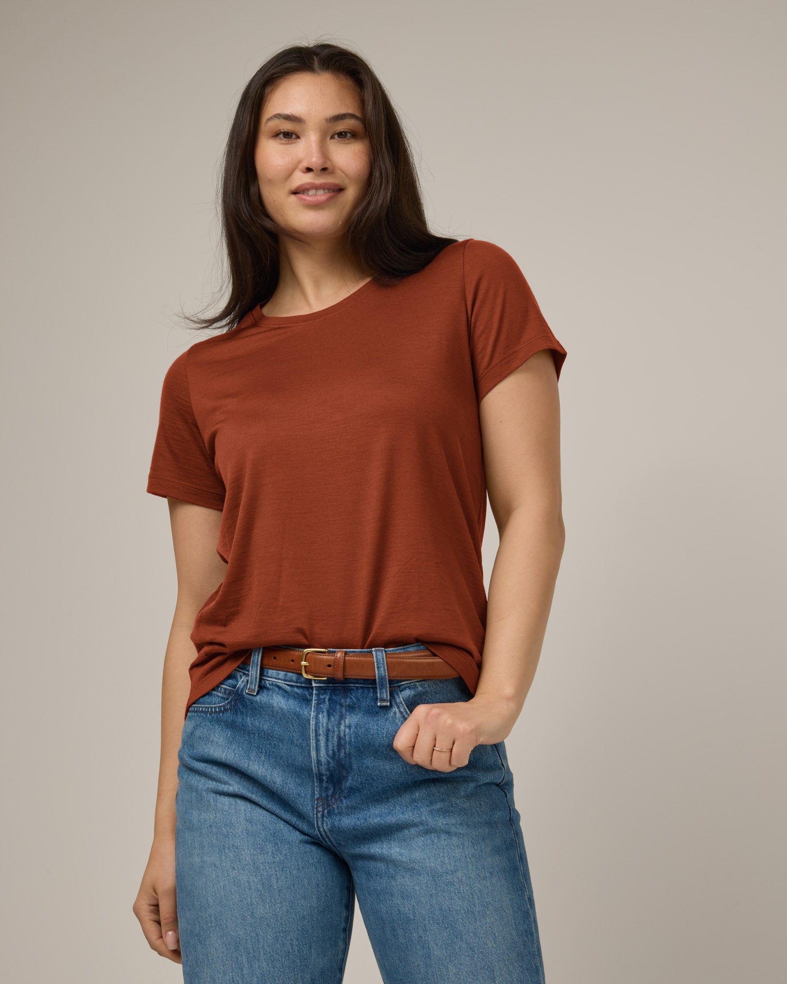 トップス ennoy Zoe Merino Wool Easy Crew Neck Tee - Cinnamon – Zoe Easy Crew Neck