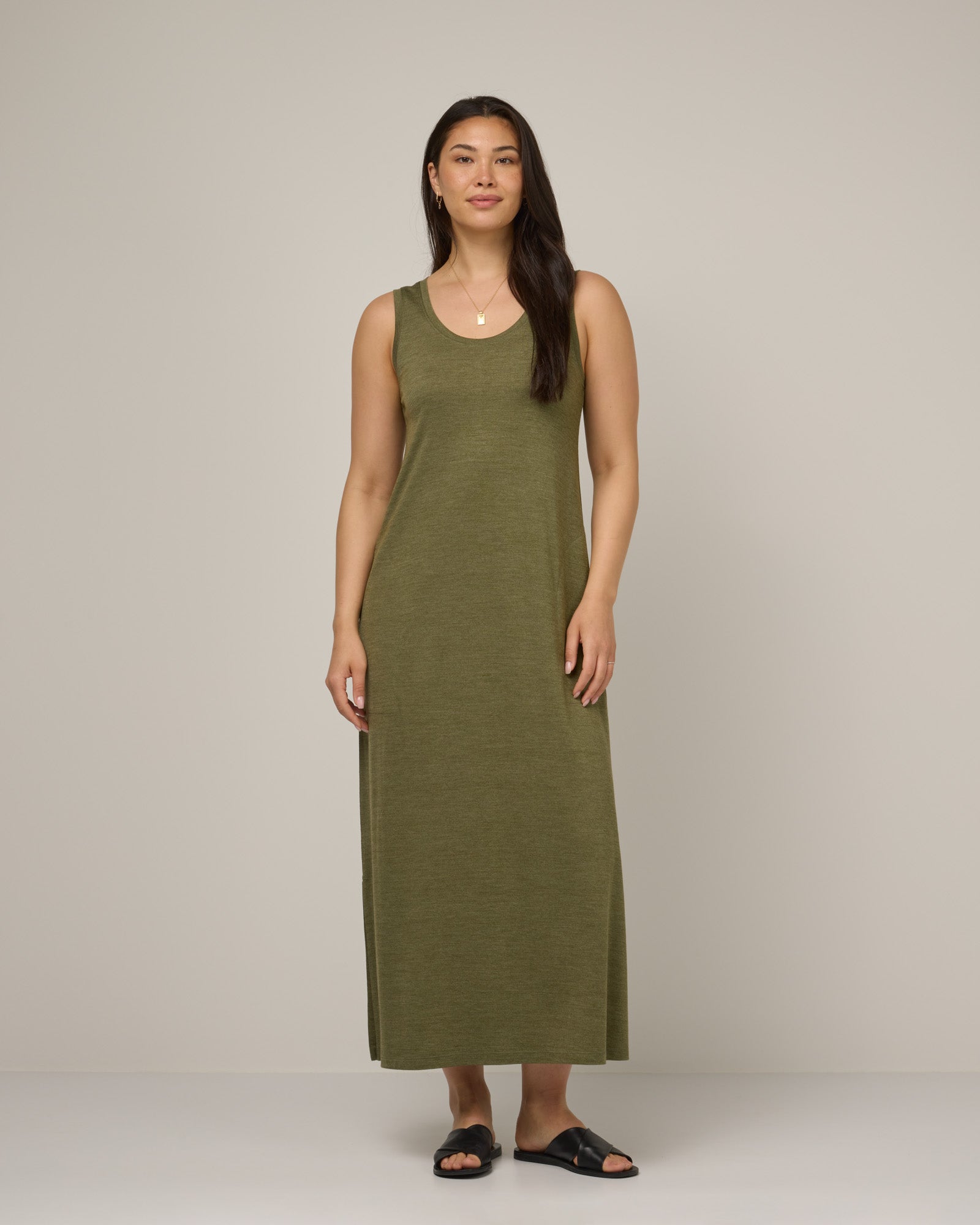 Audrey Merino Wool Tencel Maxi Dress Cool Olive Heather