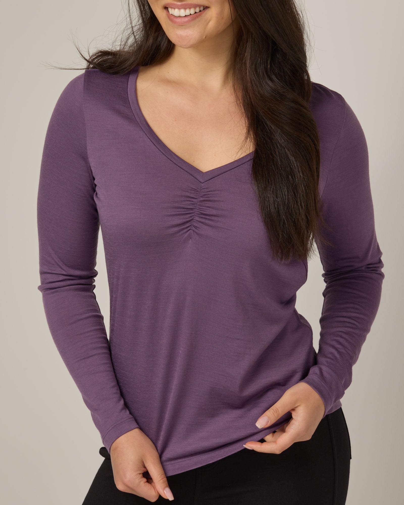 Melanie Ruched V-Neck Tee