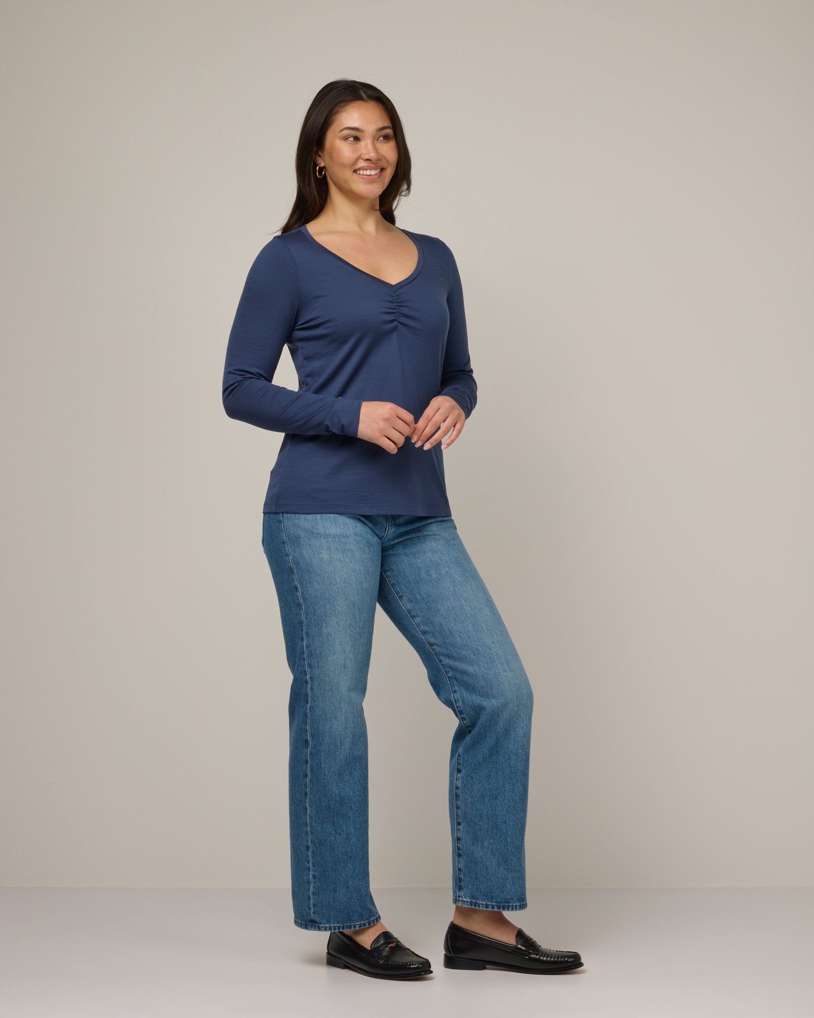 Melanie Ruched V-Neck Tee