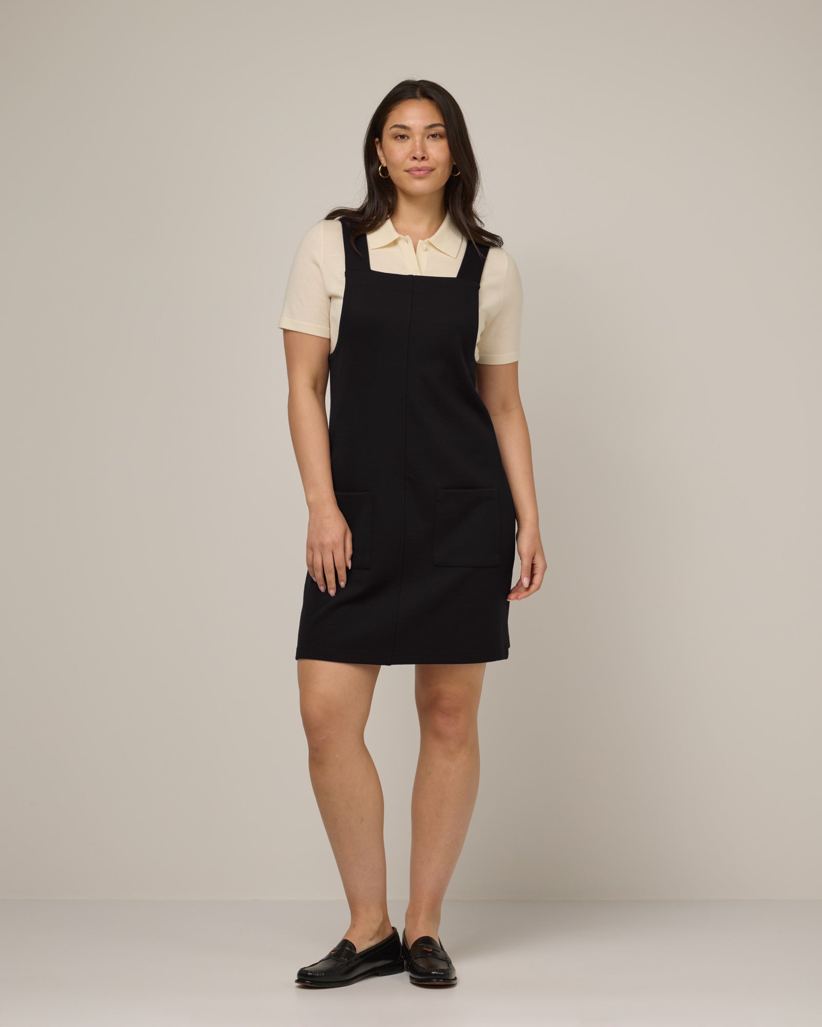 Goldie Merino Wool Ponte Pinafore - Black, Black / XS Goldie Merino Wool Ponte Pinafore - Black, Black / XS