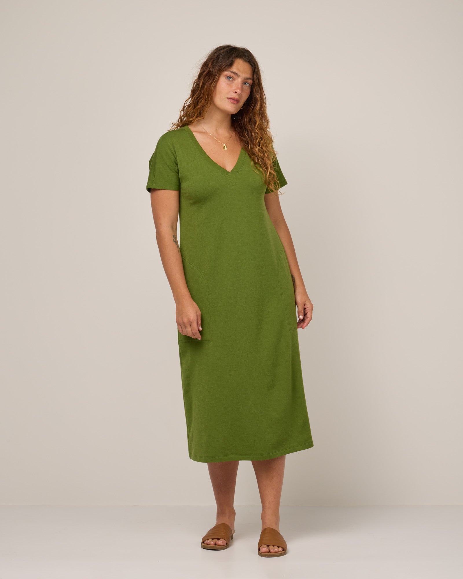 Shiloh Merino Wool Belted Dress - Moss Green Shiloh Merino Wool Belted Dress - Moss Green