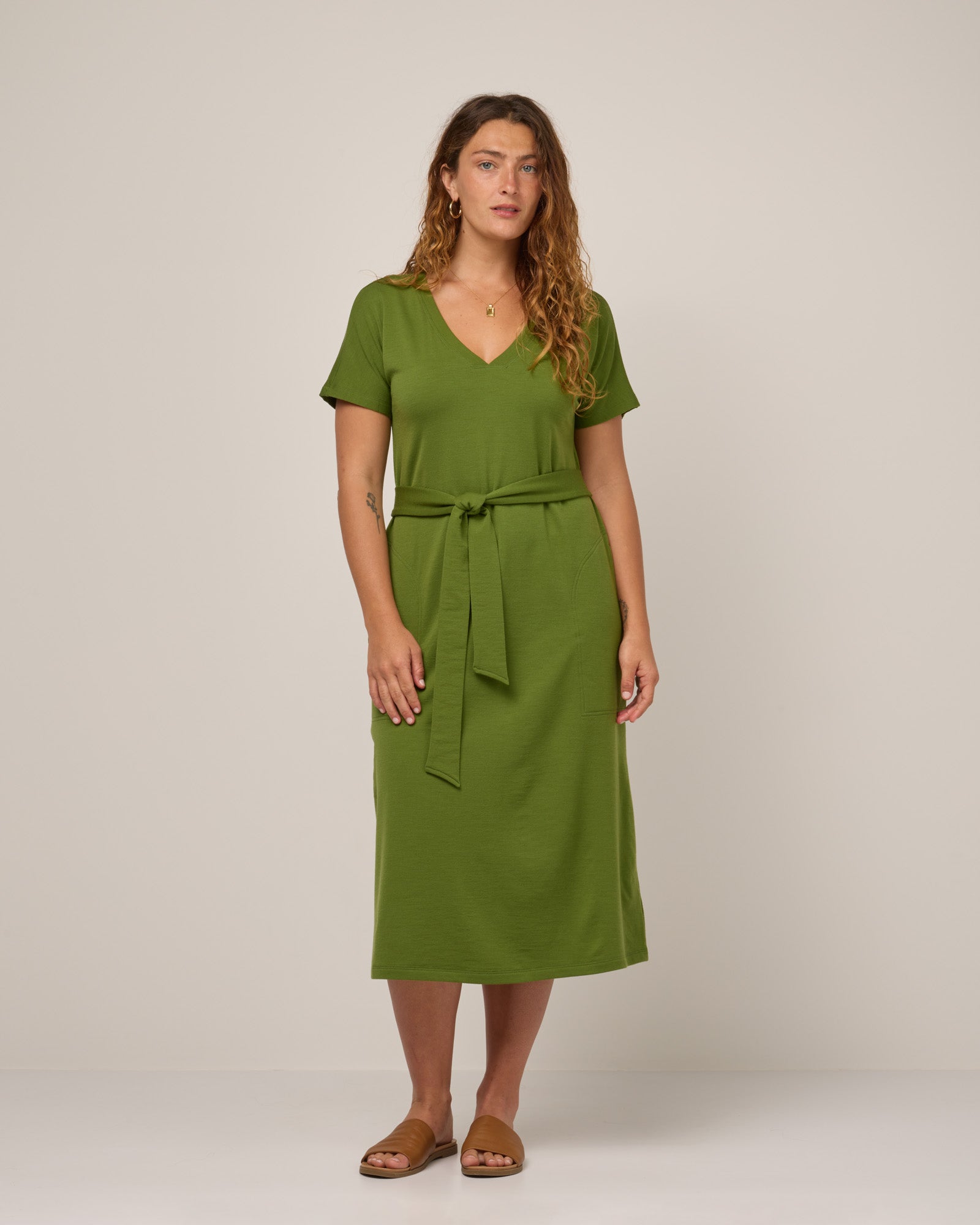 Shiloh Merino Wool Belted Dress - Moss Green Shiloh Merino Wool Belted Dress - Moss Green