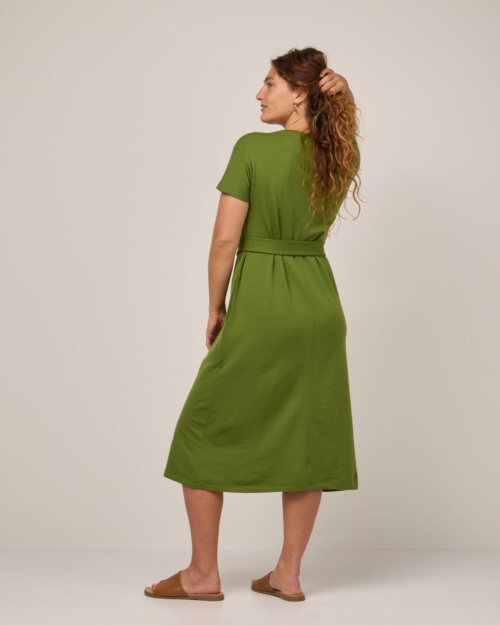 Shiloh Merino Wool Belted Dress - Moss Green Shiloh Merino Wool Belted Dress - Moss Green