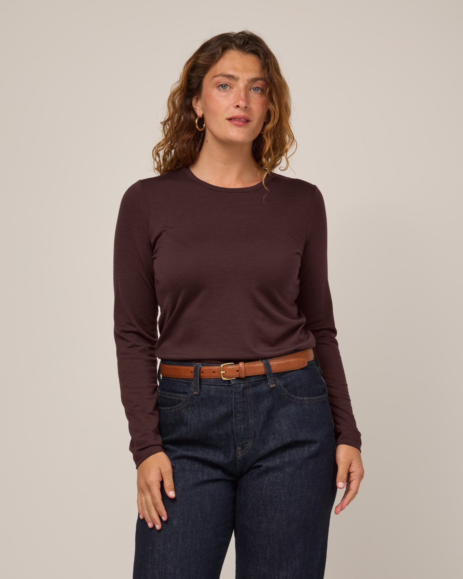 Sloan 100% Merino Wool Fitted Long Sleeve Tee - Espresso – Sloan