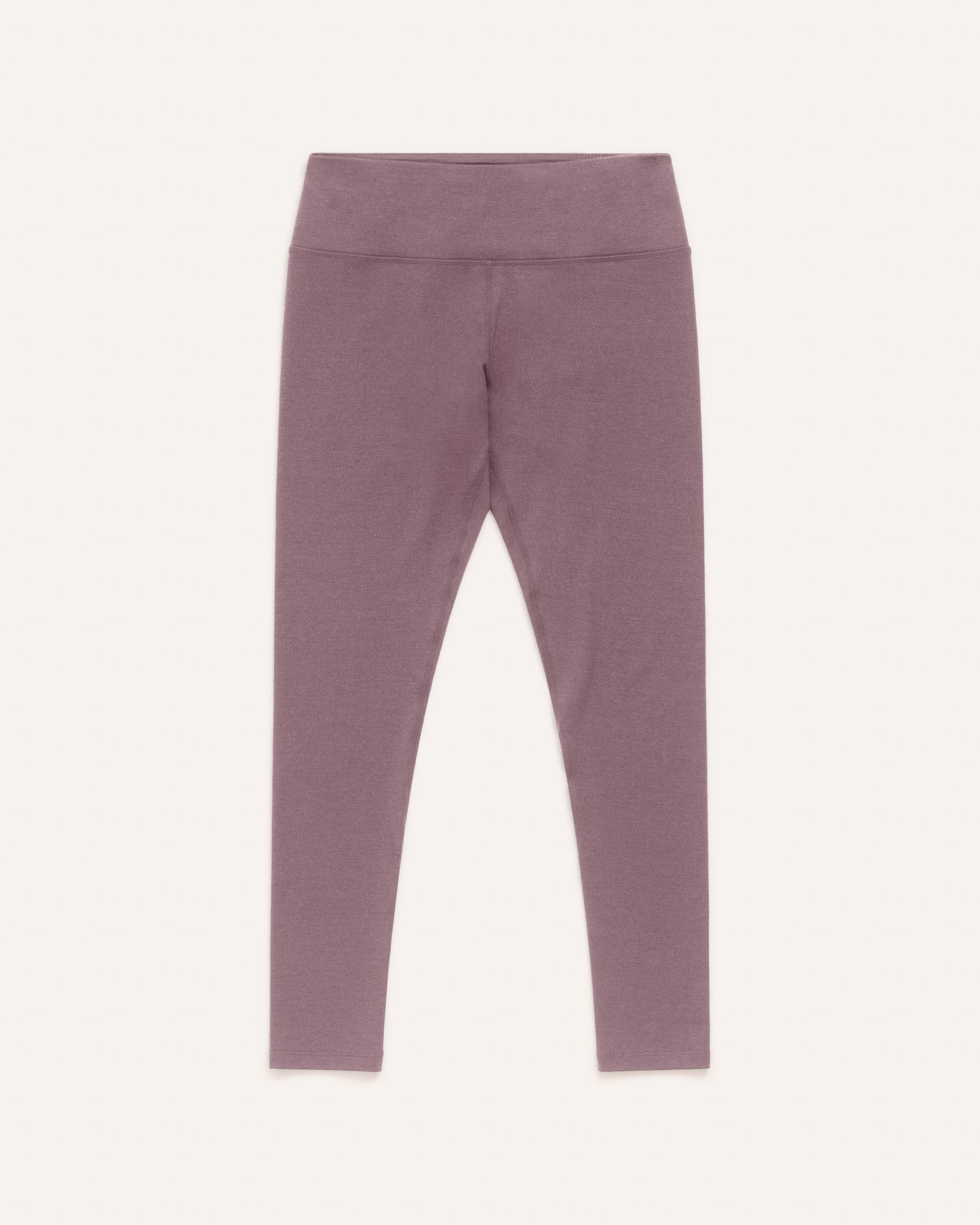 Laydown of Summit Legging in Lavender, a dusky muted purple color. Summit Legging is a merino wool legging available in sizes XS-3X.
